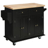 HOMCOM Kitchen Island on Wheels with Storage, Rolling Cart with Rubber wood Top, Spice Rack, Towel Rack and Drawers, Black