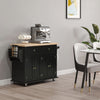HOMCOM Kitchen Island on Wheels with Storage, Rolling Cart with Rubber wood Top, Spice Rack, Towel Rack and Drawers, Black