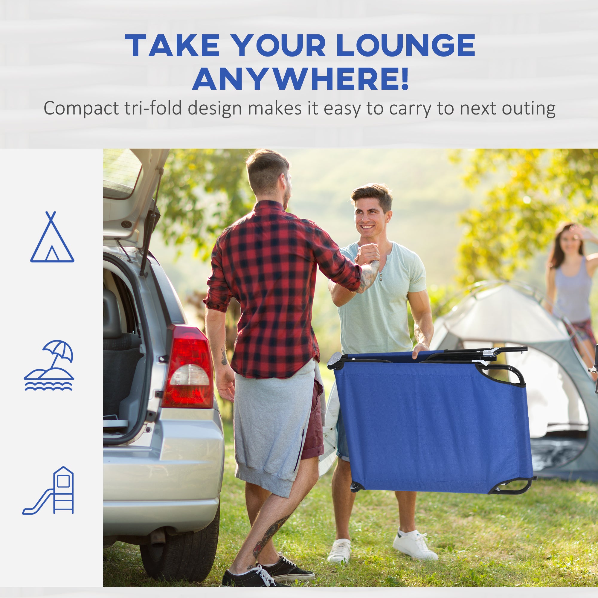 Outsunny 2PCS Adjustable Outdoor Lounge Chair, Garden Folding Chaise Lounge w/ Reading Hole Reclining Tanning Chair Seat, Folding Camping Beach Lounging Bed with Head Support Blue