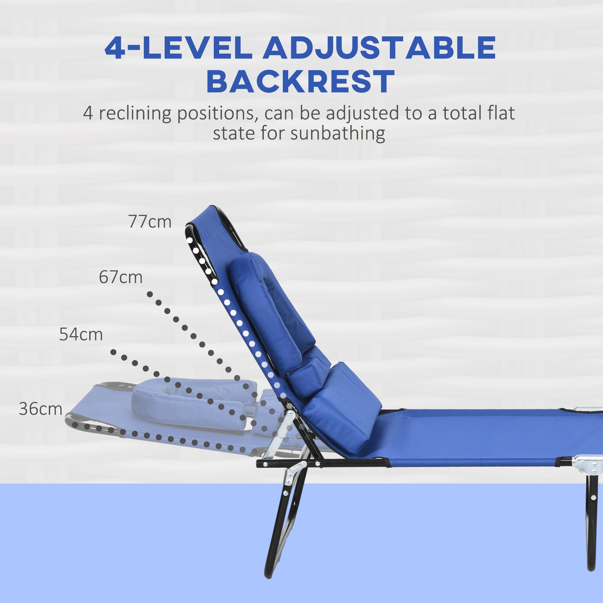 Outsunny 2PCS Adjustable Outdoor Lounge Chair, Garden Folding Chaise Lounge w/ Reading Hole Reclining Tanning Chair Seat, Folding Camping Beach Lounging Bed with Head Support Blue