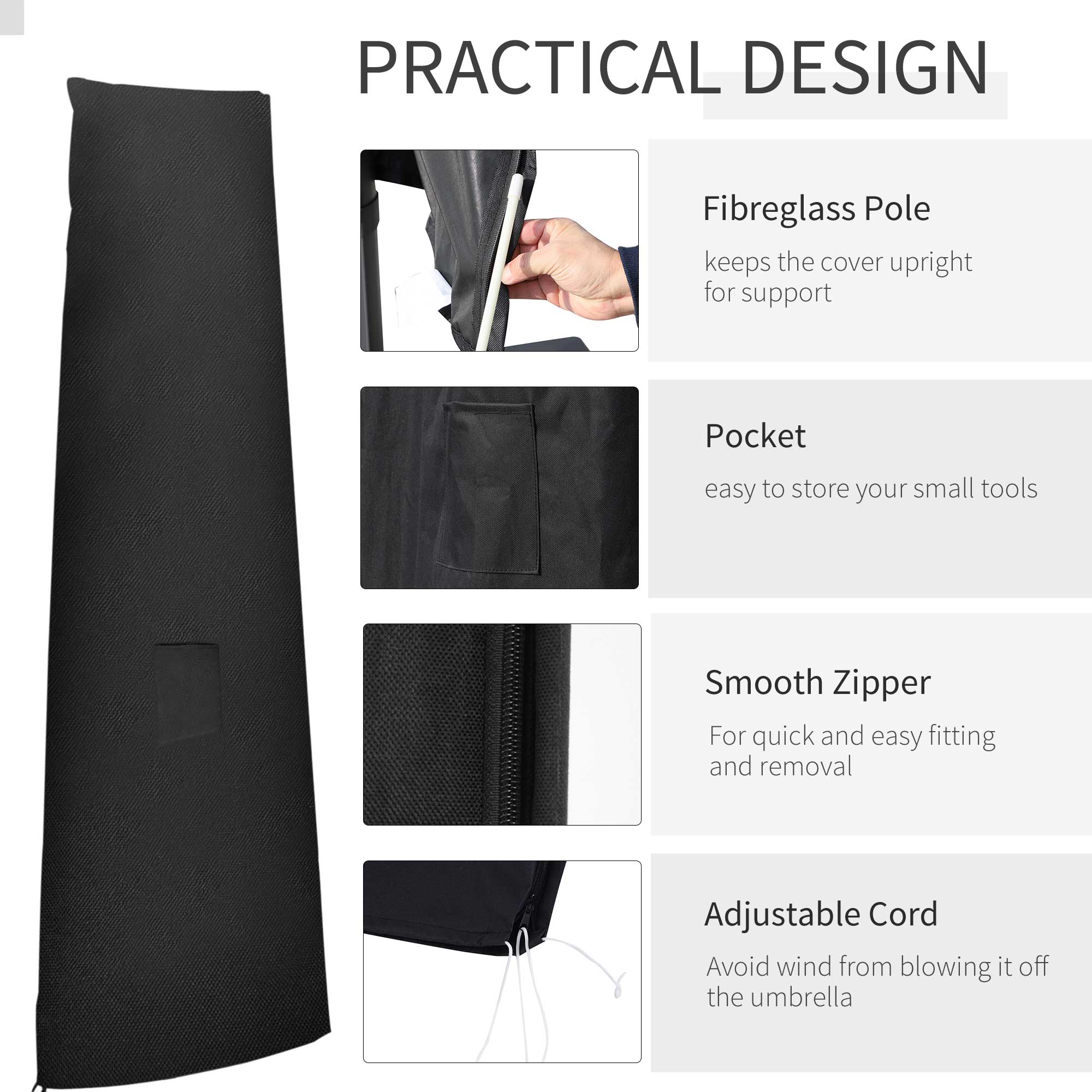 Outsunny Outdoor Large Umbrella Cover Patio Cantilever Banana Parasol Protector Weather Resistant Black