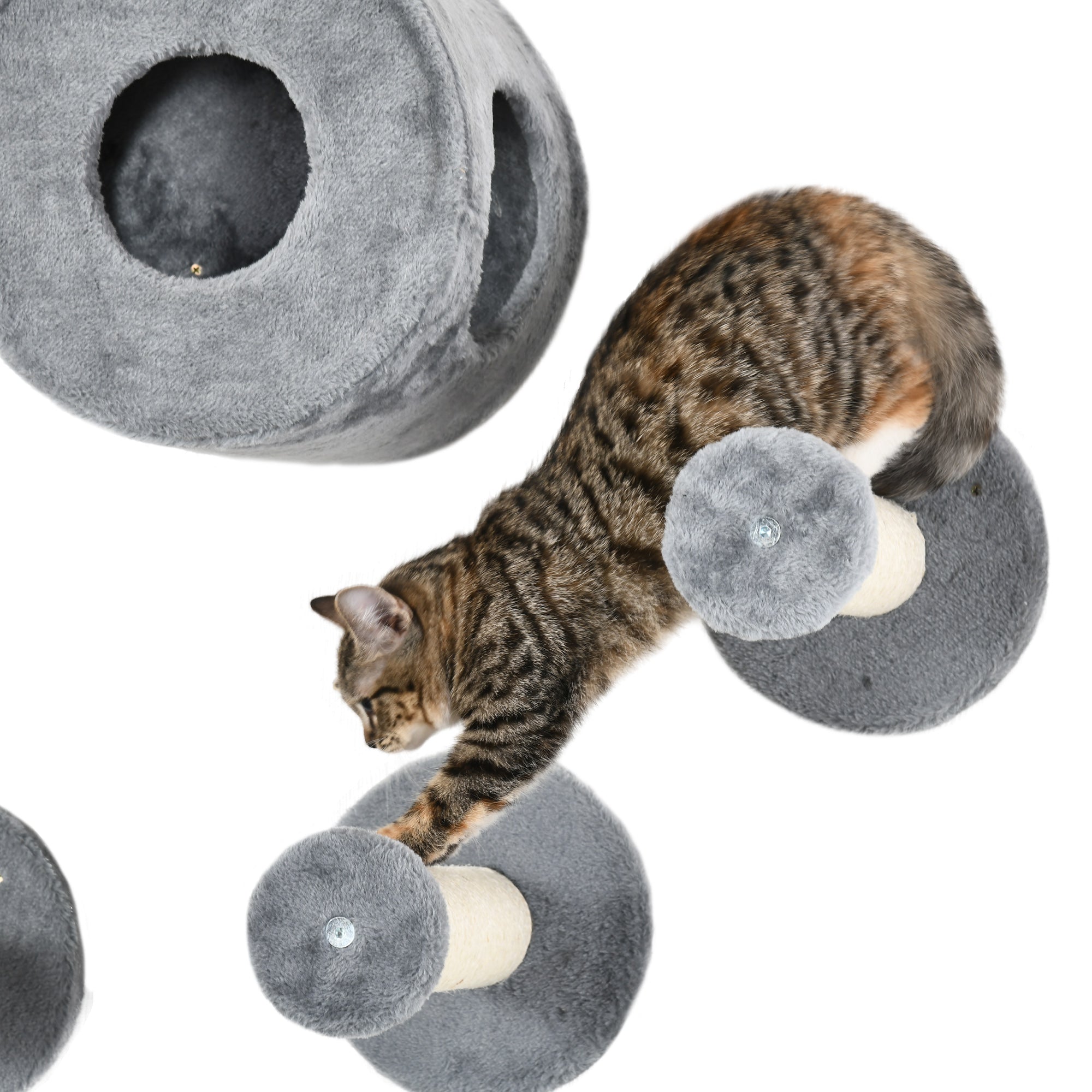 PawHut Cat Wall Shelves, 5PCs Cat Shelves with Scratching Post, Perches, Ladder, Steps, Condo, Wall Mounted Cat Climber, Grey