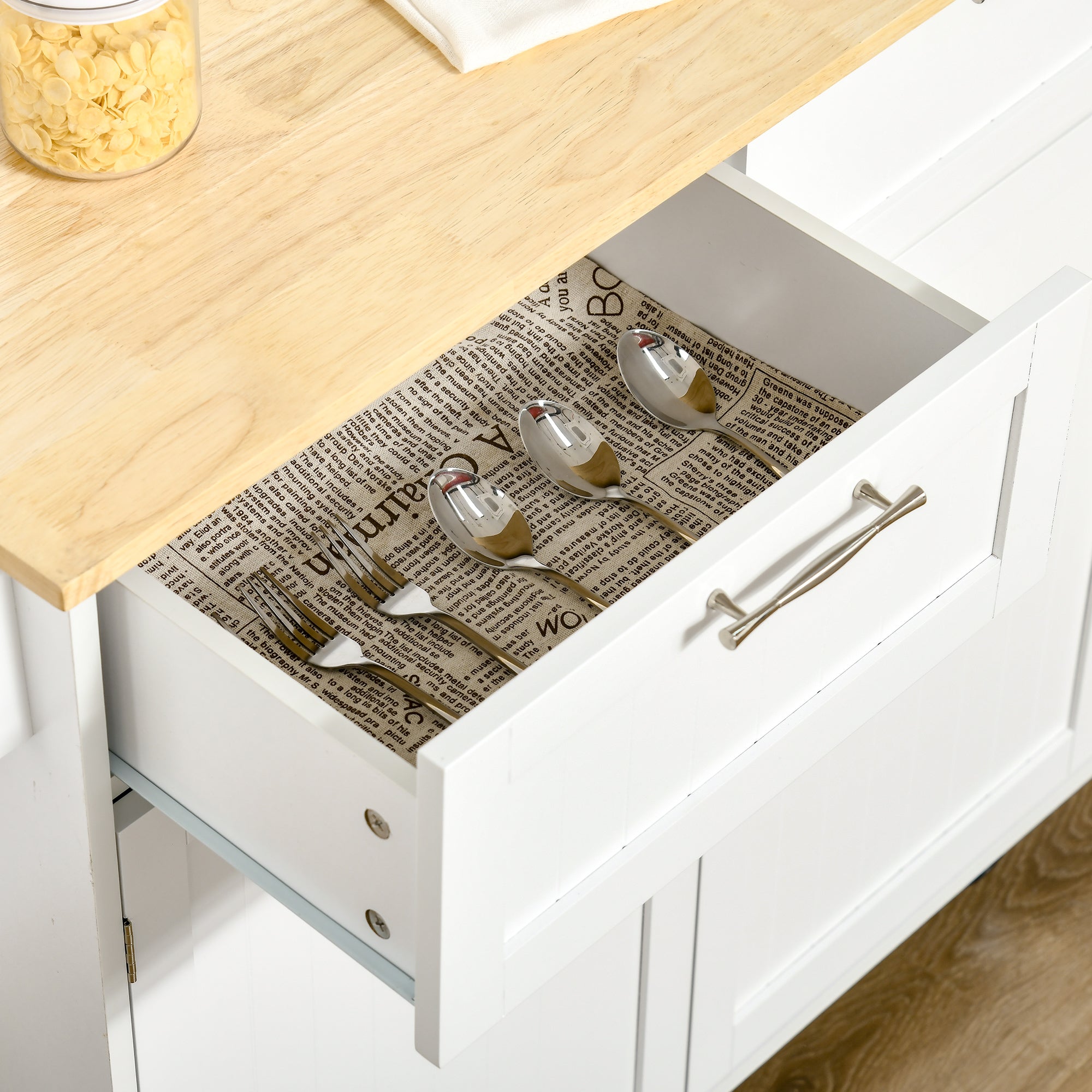 HOMCOM Rolling Kitchen Island, Kitchen Cart on Wheels with 2 Storage Drawers, 2 Door Cabinets and Towel Rack for Dining Room (White, 2-Doors)