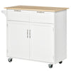 HOMCOM Rolling Kitchen Island, Kitchen Cart on Wheels with 2 Storage Drawers, 2 Door Cabinets and Towel Rack for Dining Room (White, 2-Doors)