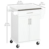 HOMCOM Kitchen Island with Stainless Steel Top, Rolling Kitchen Cart on Wheels with Storage Drawer, Cabinet, Towel Rack and Spice Rack (White)