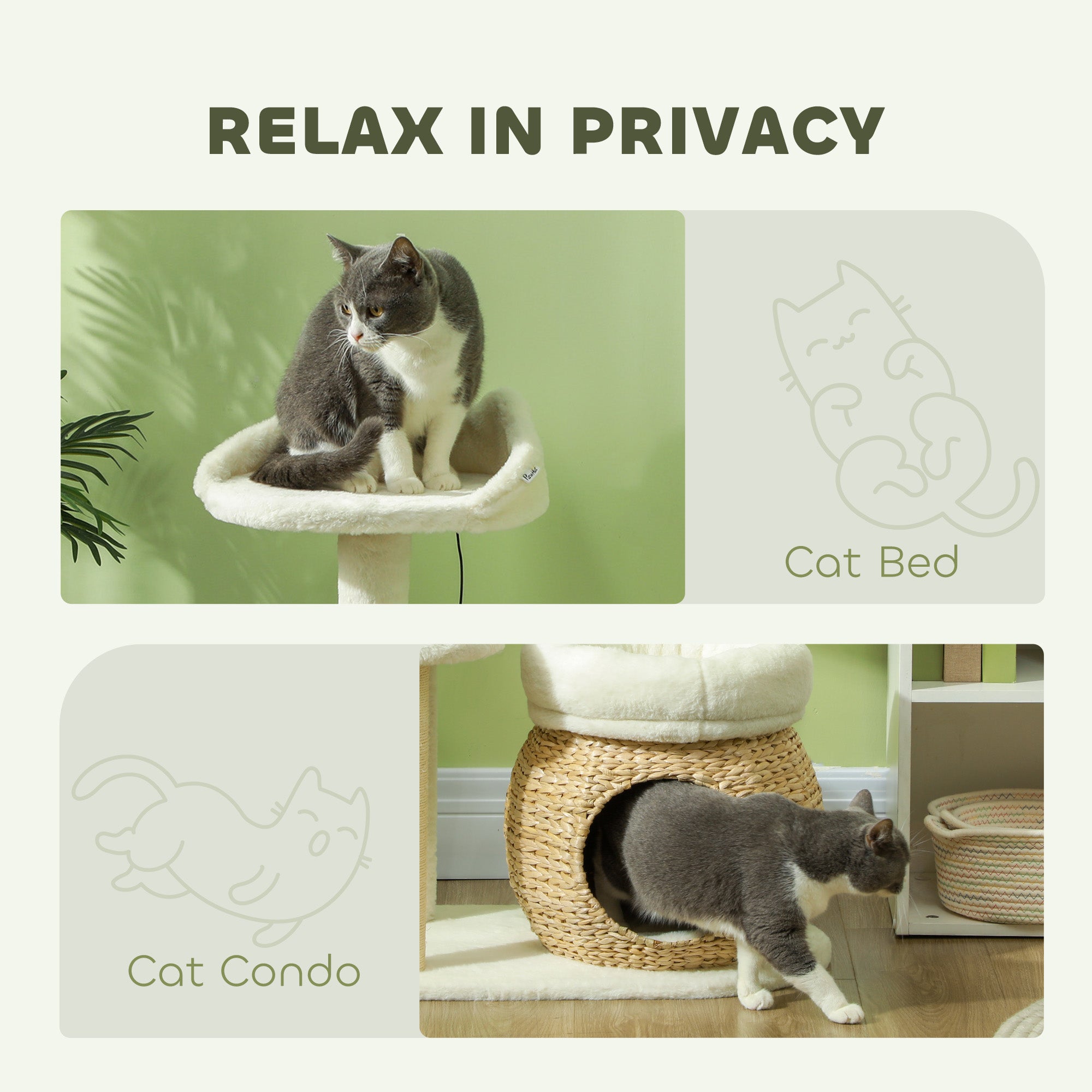 PawHut 31" Cat Tree, Cat Tower with Sisal Scratching Posts, Cat Condo, Cat Beds, Platform, Toy Ball, Cat Activity Center for Indoor Cats, Cream White