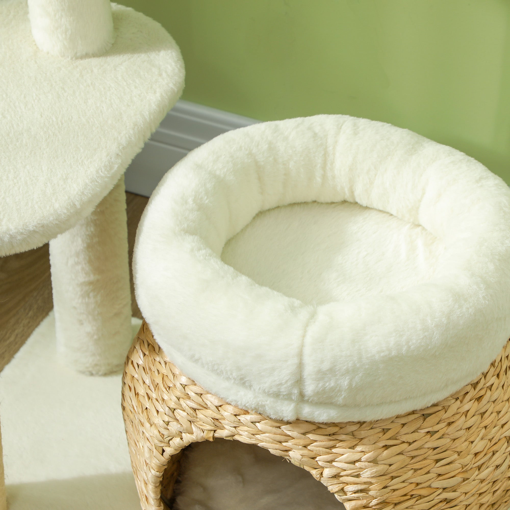 PawHut 31" Cat Tree, Cat Tower with Sisal Scratching Posts, Cat Condo, Cat Beds, Platform, Toy Ball, Cat Activity Center for Indoor Cats, Cream White