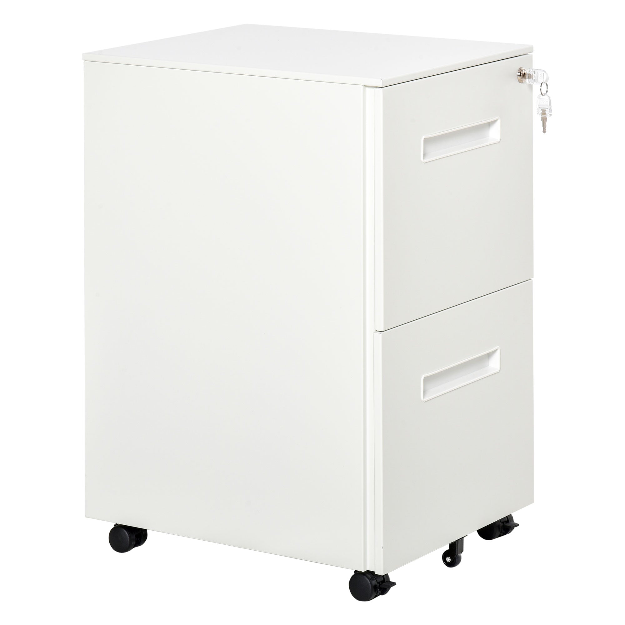 Vinsetto Vertical Filing Cabinet with 2 Drawers, Lock and Wheels, Under Desk Mobile File Cabinet for Legal, A4, Letter Size, Steel Frame for Home Office, White