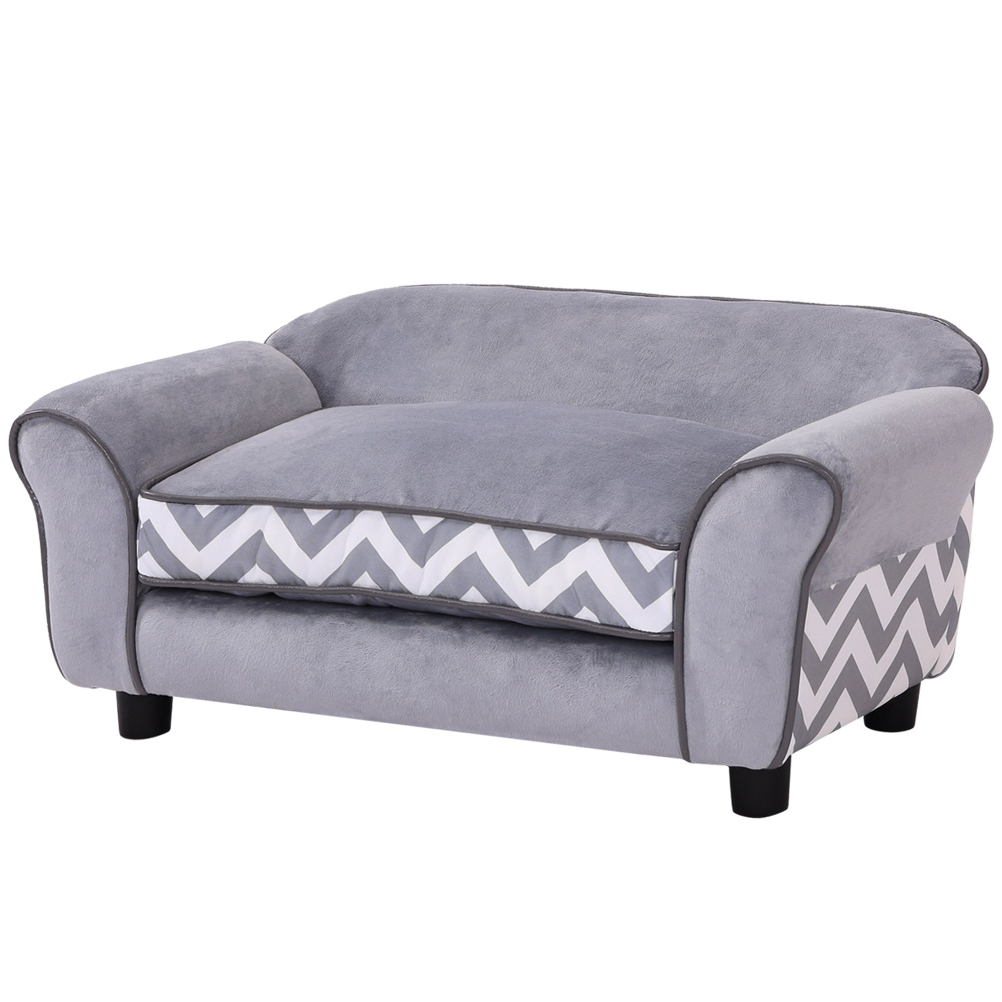 PawHut Pet Soft Warm Sofa Elevated Dog Puppy Sleeping Bed Raised Lounge Couch Bolster Side Pet Furniture Grey
