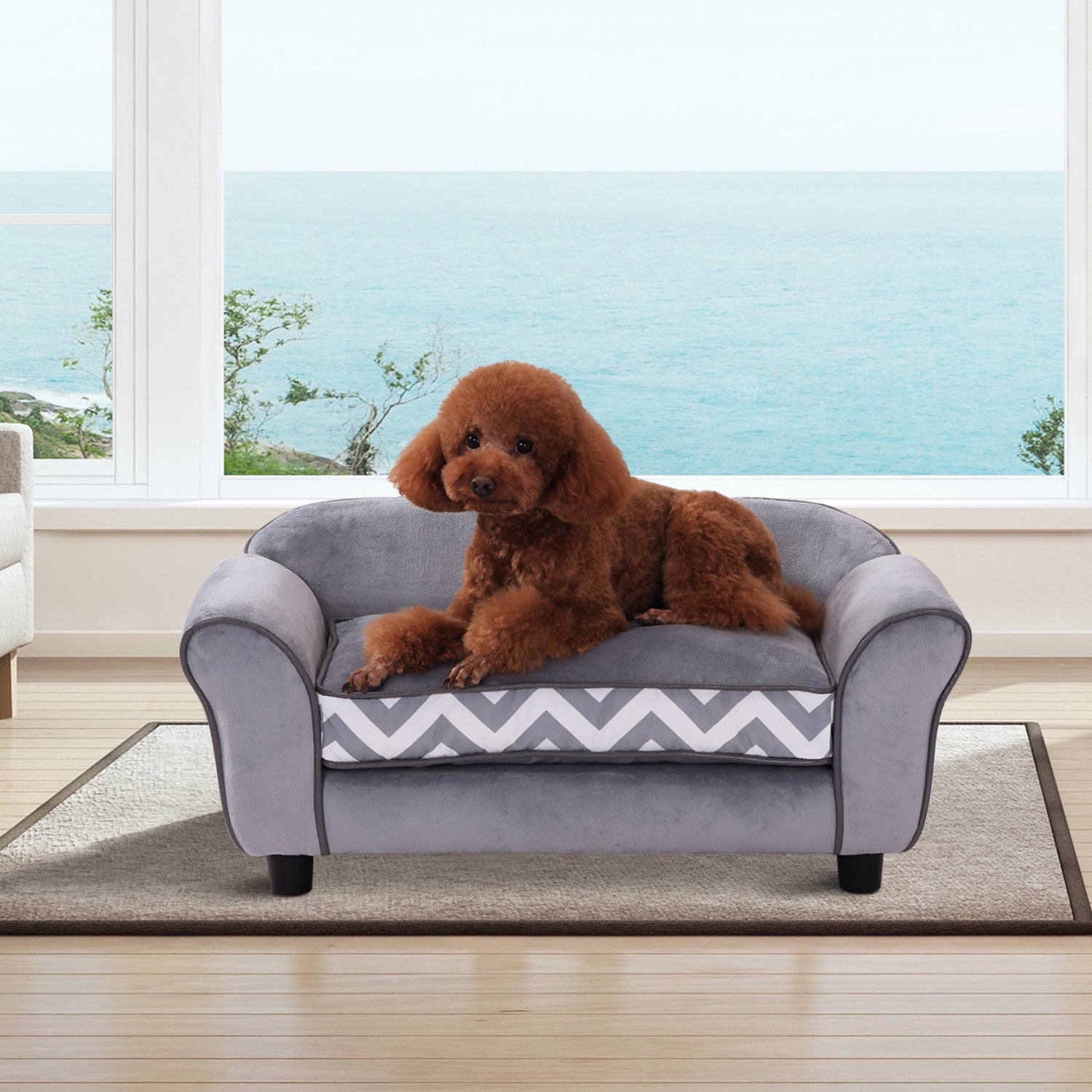 PawHut Pet Soft Warm Sofa Elevated Dog Puppy Sleeping Bed Raised Lounge Couch Bolster Side Pet Furniture Grey