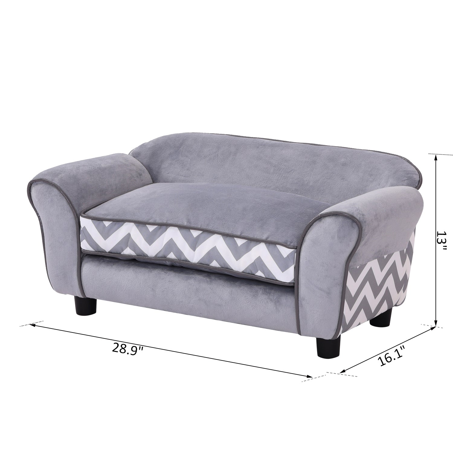 PawHut Pet Soft Warm Sofa Elevated Dog Puppy Sleeping Bed Raised Lounge Couch Bolster Side Pet Furniture Grey