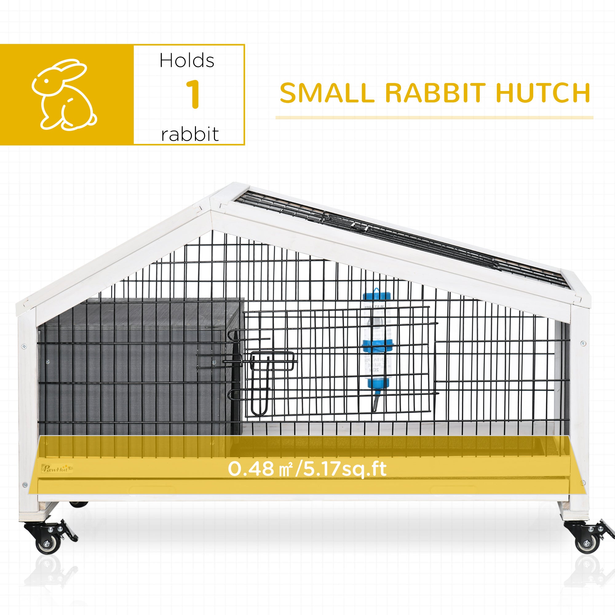 PawHut Rabbit Hutch, Guinea Pig Cage, Small Animal House Bunny Run w/ Water Bottle, Wheels, Plastic Slide-Out Tray, for Indoors - Dark Grey