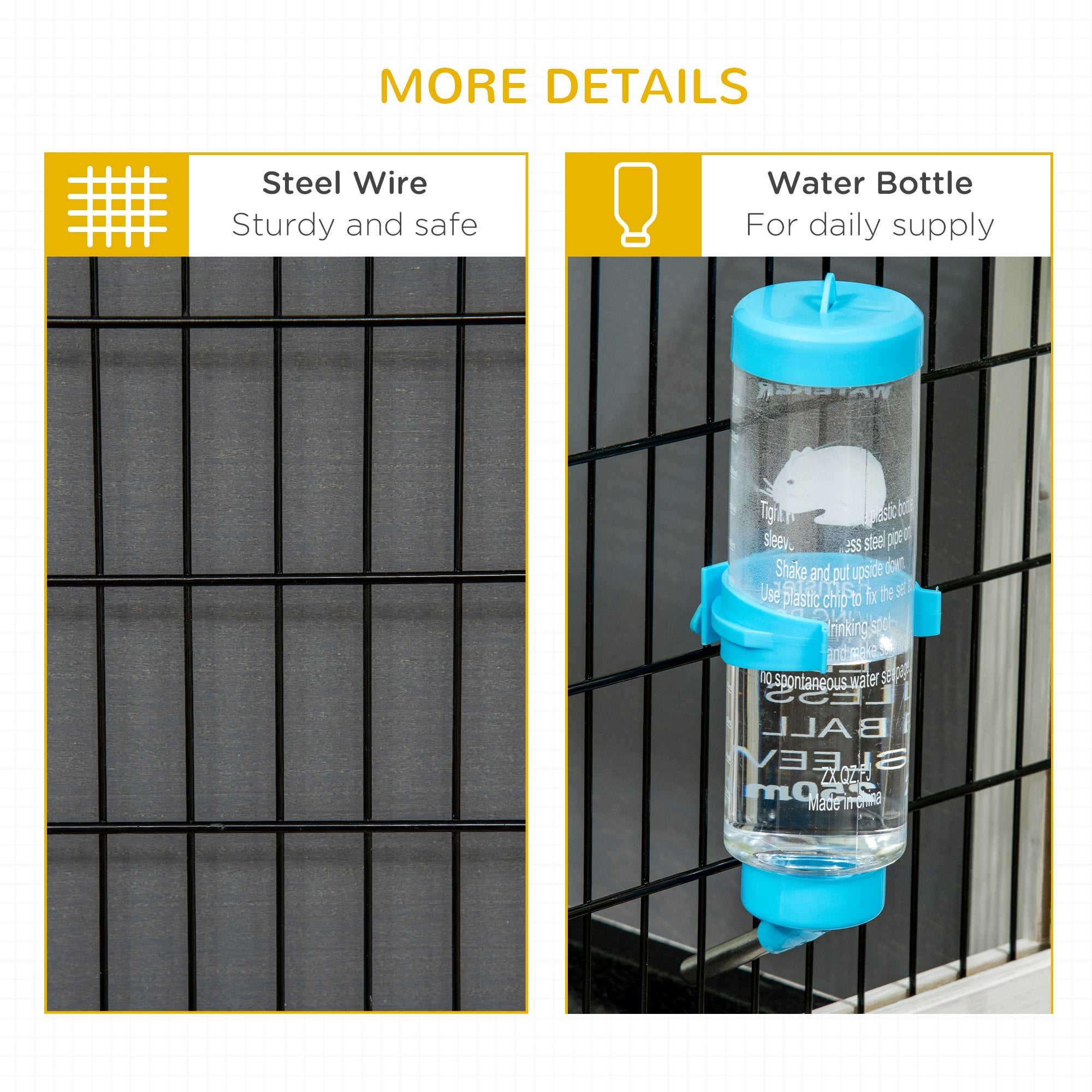 PawHut Rabbit Hutch, Guinea Pig Cage, Small Animal House Bunny Run w/ Water Bottle, Wheels, Plastic Slide-Out Tray, for Indoors - Dark Grey