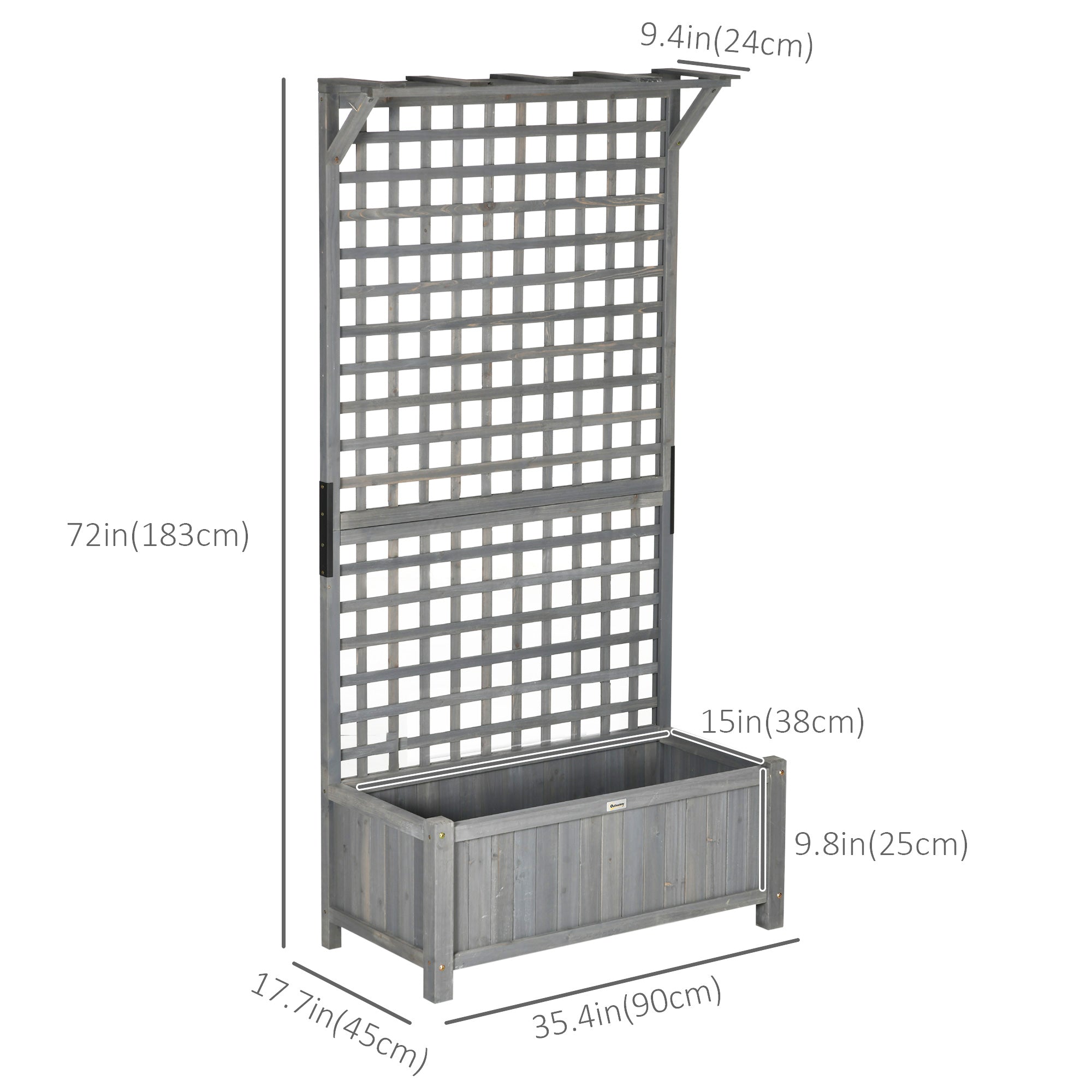 Outsunny Raised Garden Bed, Wood Planter with Trellis for Vine Climbing, Privacy Screen Planter Box to Grow Vegetables, Herbs, and Flowers for Backyard, Patio, Deck, Dark Grey