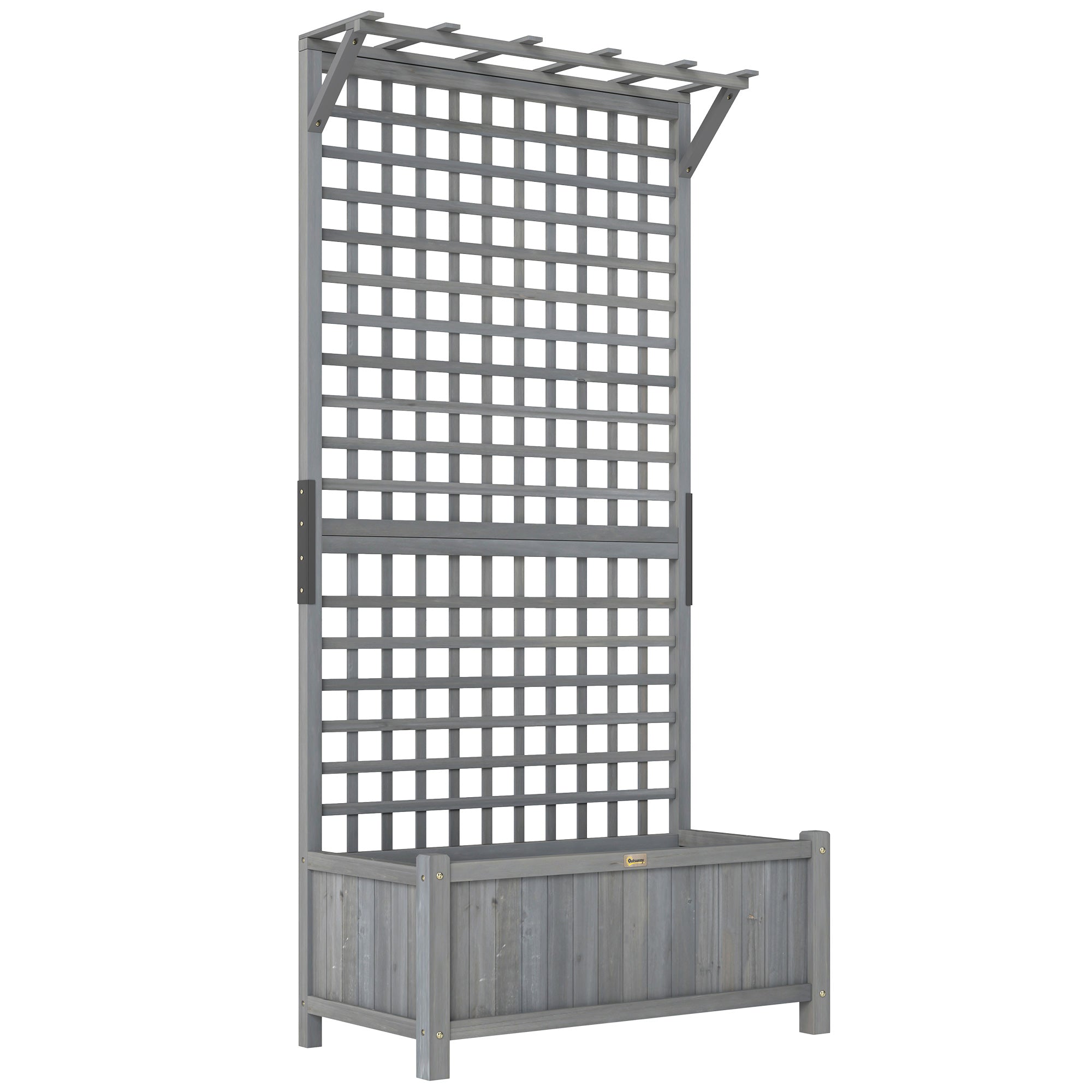 Outsunny Raised Garden Bed, Wood Planter with Trellis for Vine Climbing, Privacy Screen Planter Box to Grow Vegetables, Herbs, and Flowers for Backyard, Patio, Deck, Dark Grey