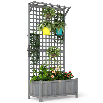 Outsunny Raised Garden Bed, Wood Planter with Trellis for Vine Climbing, Privacy Screen Planter Box to Grow Vegetables, Herbs, and Flowers for Backyard, Patio, Deck, Dark Grey