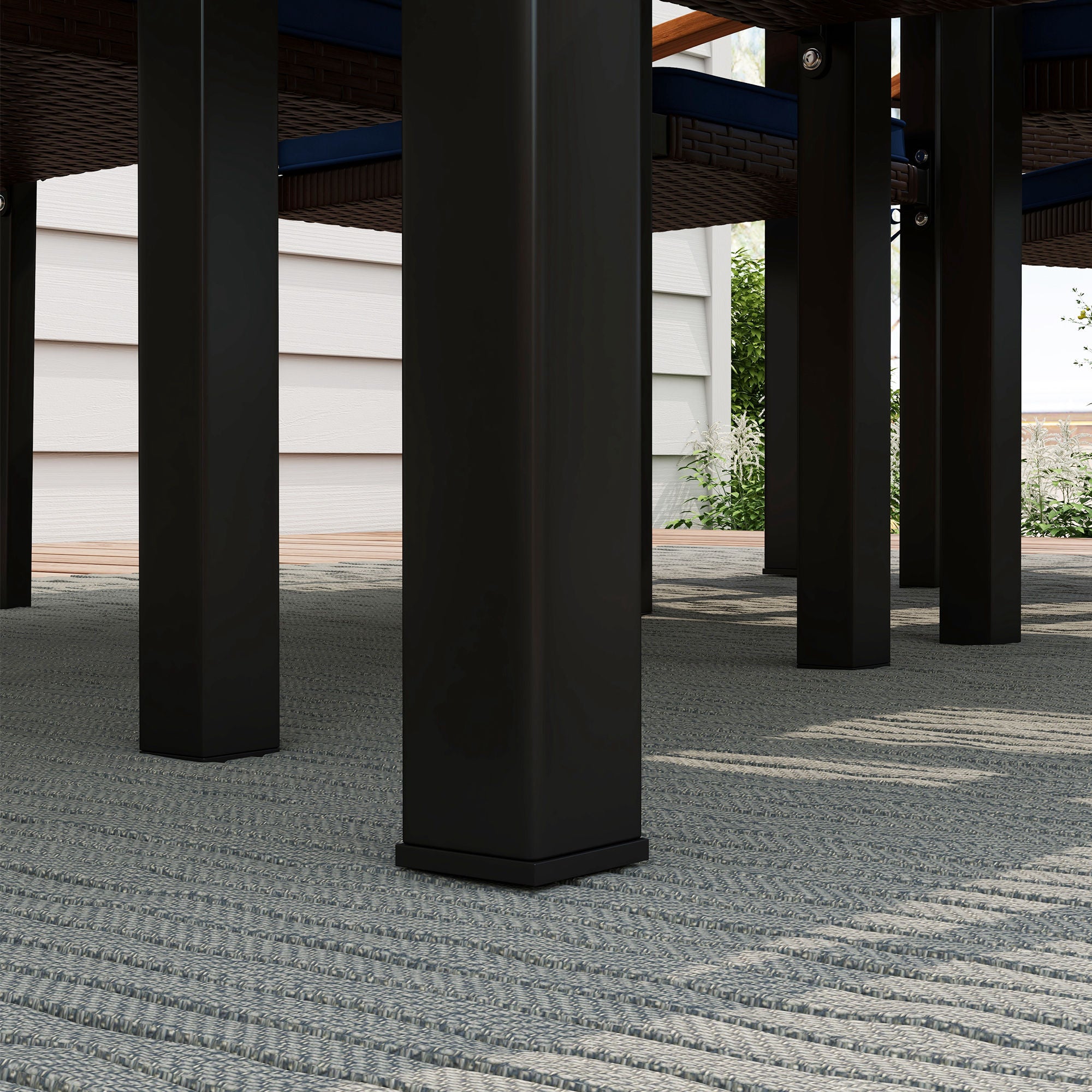 Outsunny 7 Pieces Wicker Patio Dining Set with Cushions, Space-Saving Outdoor Furniture Set, Acacia Wood Top Dining Table, PE Rattan Conversation Set for Garden Poolside Backyard