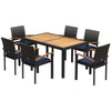 Outsunny 7 Pieces Wicker Patio Dining Set with Cushions, Space-Saving Outdoor Furniture Set, Acacia Wood Top Dining Table, PE Rattan Conversation Set for Garden Poolside Backyard