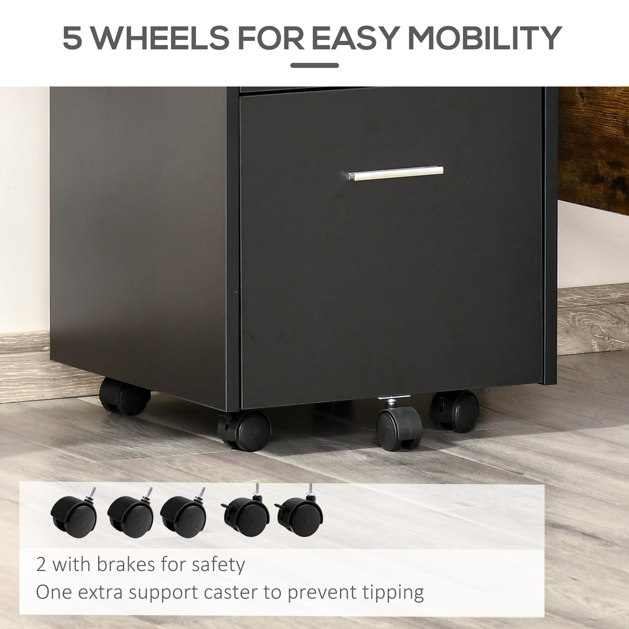 Vinsetto 2 Drawer Filing Cabinet with Lock, Vertical File Cabinet with Wheels, Mobile Office Cabinet for A4, Letter Size, Black