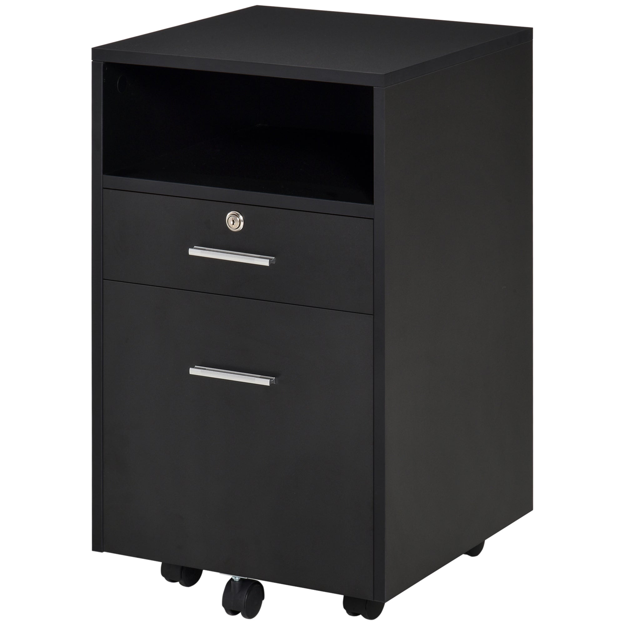 Vinsetto 2 Drawer Filing Cabinet with Lock, Vertical File Cabinet with Wheels, Mobile Office Cabinet for A4, Letter Size, Black
