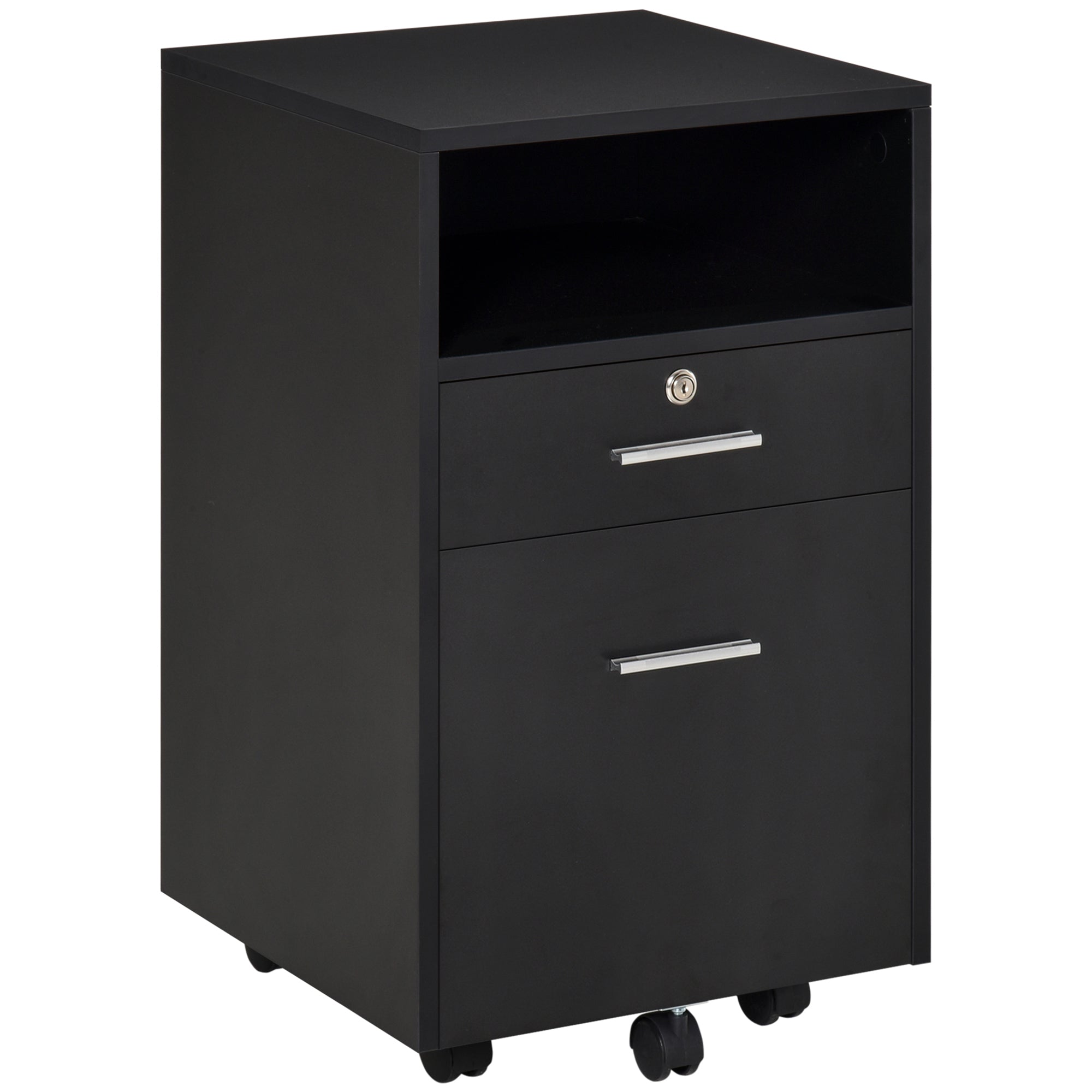 Vinsetto 2 Drawer Filing Cabinet with Lock, Vertical File Cabinet with Wheels, Mobile Office Cabinet for A4, Letter Size, Black