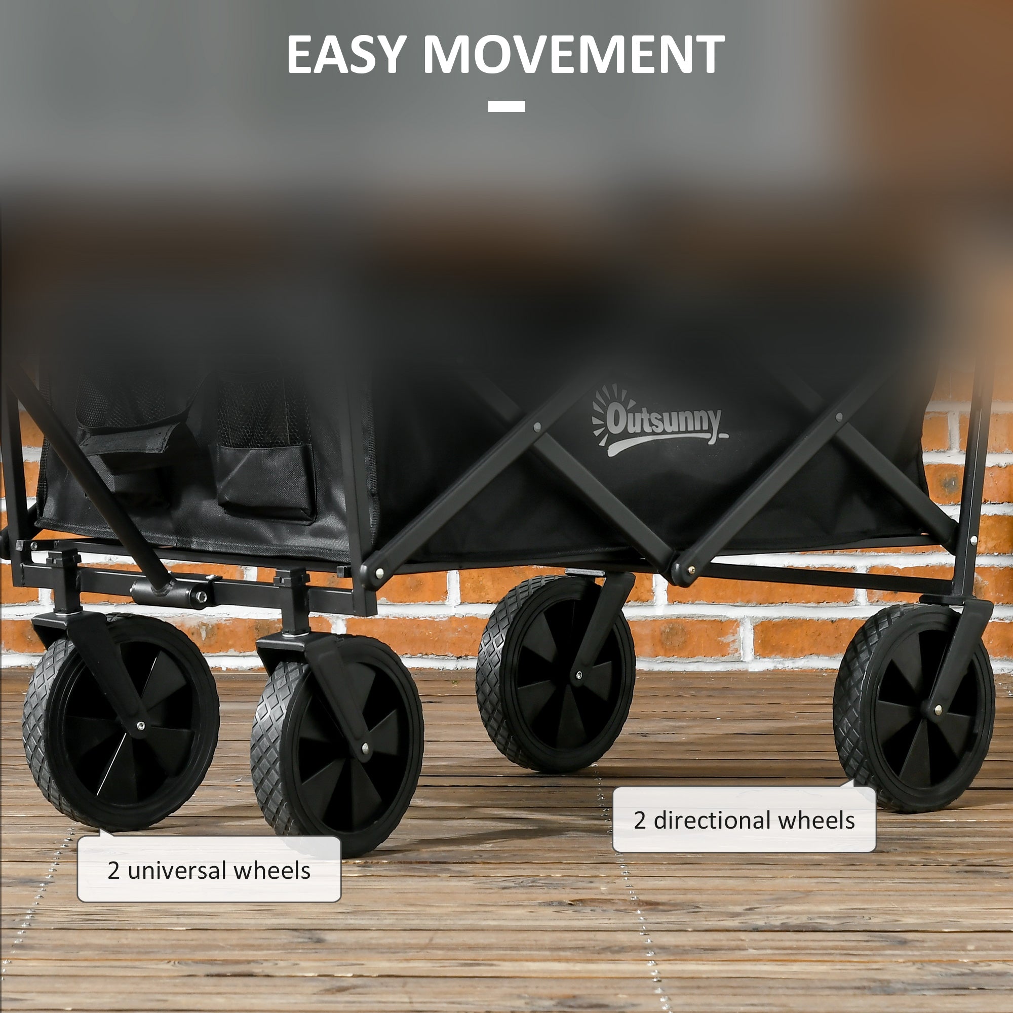 Outsunny Outdoor Collapsible Wagon with Removable Canopy, Folding Garden Cart, Heavy Duty Pull Along Camping Cart with Telescopic Handle and Carry Bag, 220LBS Capacity