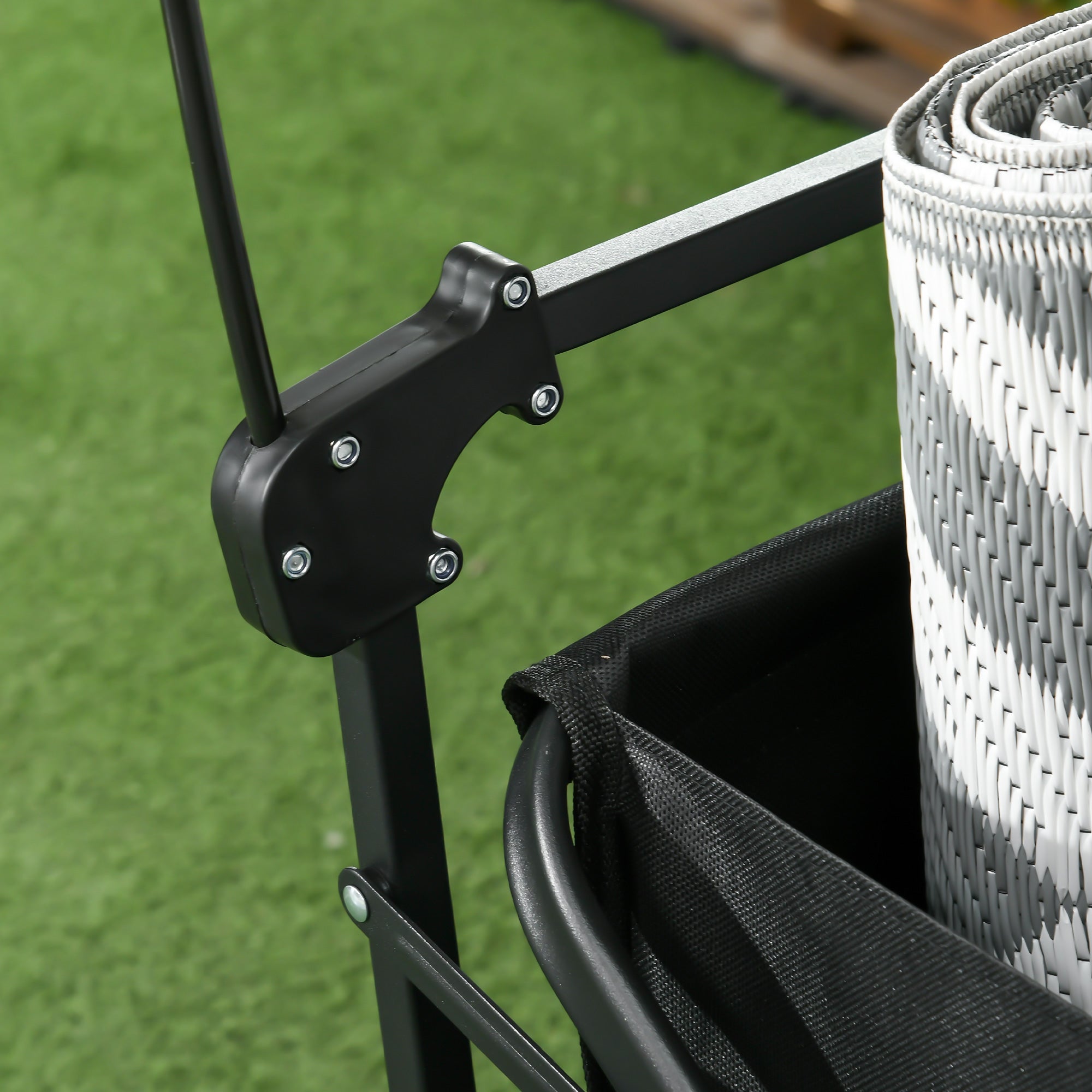 Outsunny Outdoor Collapsible Wagon with Removable Canopy, Folding Garden Cart, Heavy Duty Pull Along Camping Cart with Telescopic Handle and Carry Bag, 220LBS Capacity