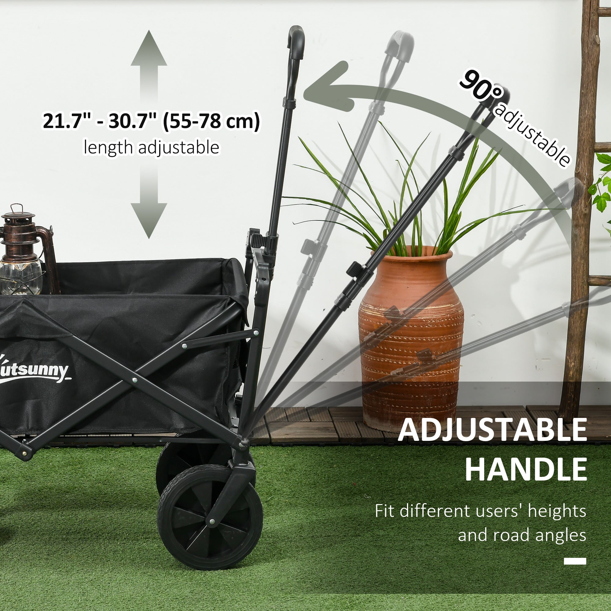 Outsunny Outdoor Collapsible Wagon with Removable Canopy, Folding Garden Cart, Heavy Duty Pull Along Camping Cart with Telescopic Handle and Carry Bag, 220LBS Capacity