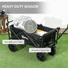 Outsunny Outdoor Collapsible Wagon with Removable Canopy, Folding Garden Cart, Heavy Duty Pull Along Camping Cart with Telescopic Handle and Carry Bag, 220LBS Capacity