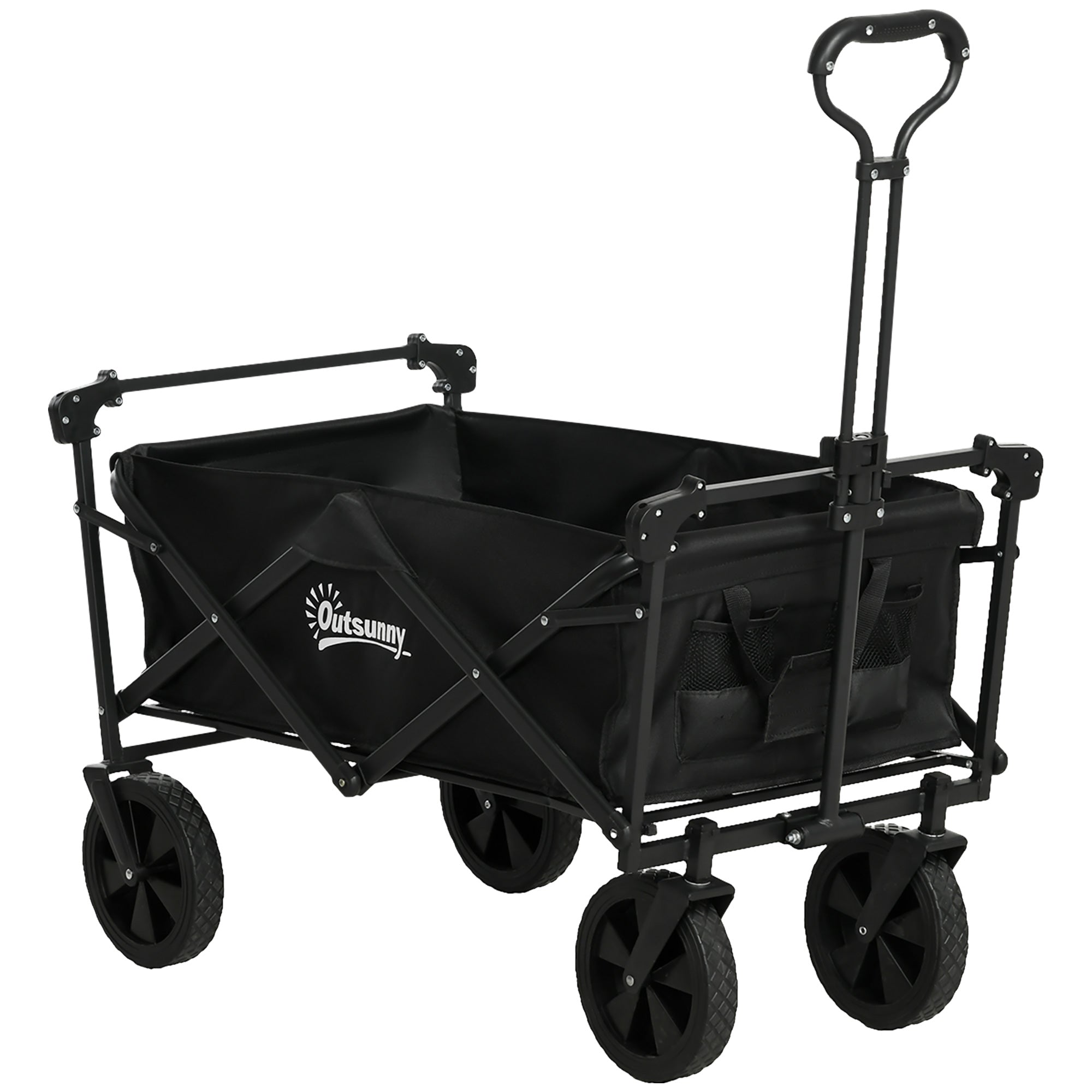 Outsunny Outdoor Collapsible Wagon with Removable Canopy, Folding Garden Cart, Heavy Duty Pull Along Camping Cart with Telescopic Handle and Carry Bag, 220LBS Capacity
