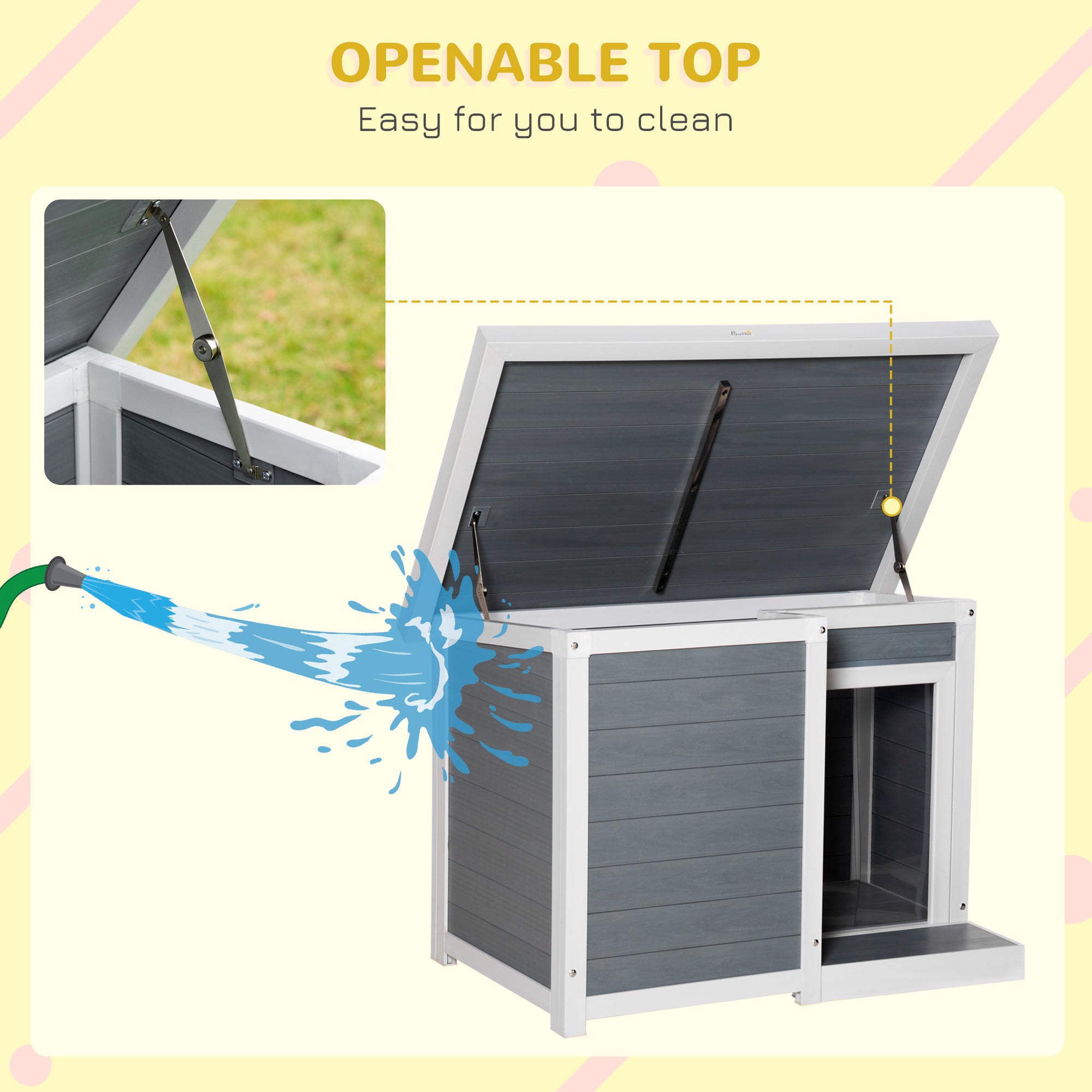 PawHut Outdoor Indoor Dog House with Openable Top, Weather Resistant Dog Kennel with Porch, Pet Furniture for Small and Medium Sized Dogs, Gray