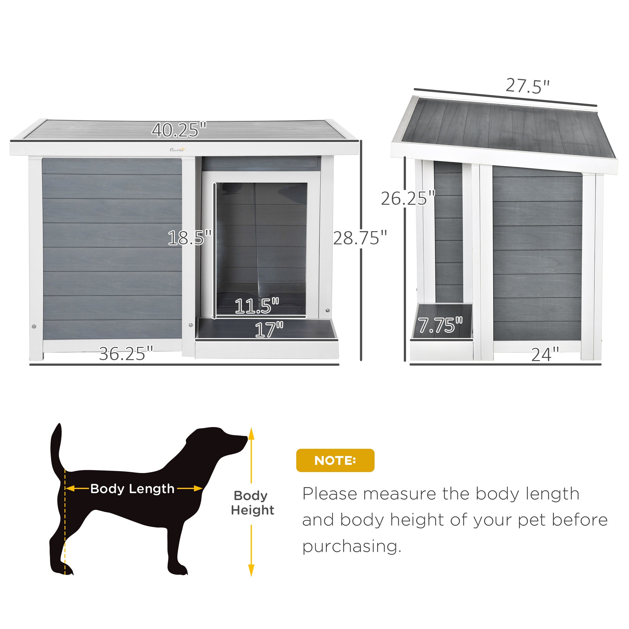 PawHut Outdoor Indoor Dog House with Openable Top, Weather Resistant Dog Kennel with Porch, Pet Furniture for Small and Medium Sized Dogs, Gray