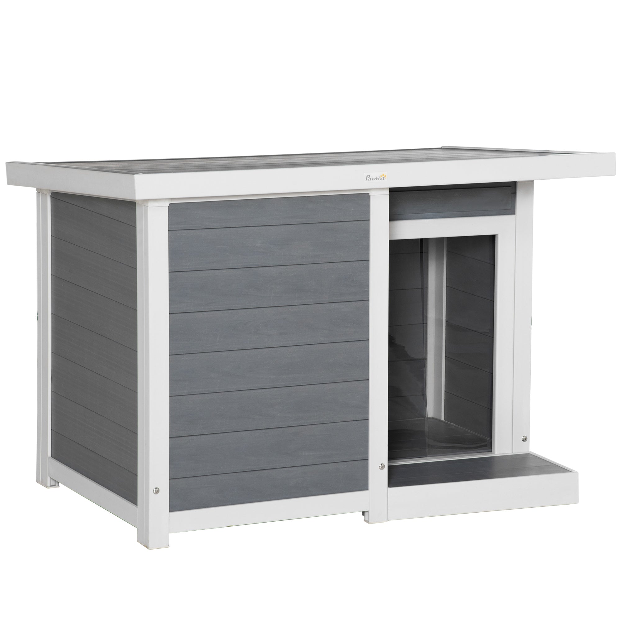 PawHut Outdoor Indoor Dog House with Openable Top, Weather Resistant Dog Kennel with Porch, Pet Furniture for Small and Medium Sized Dogs, Gray