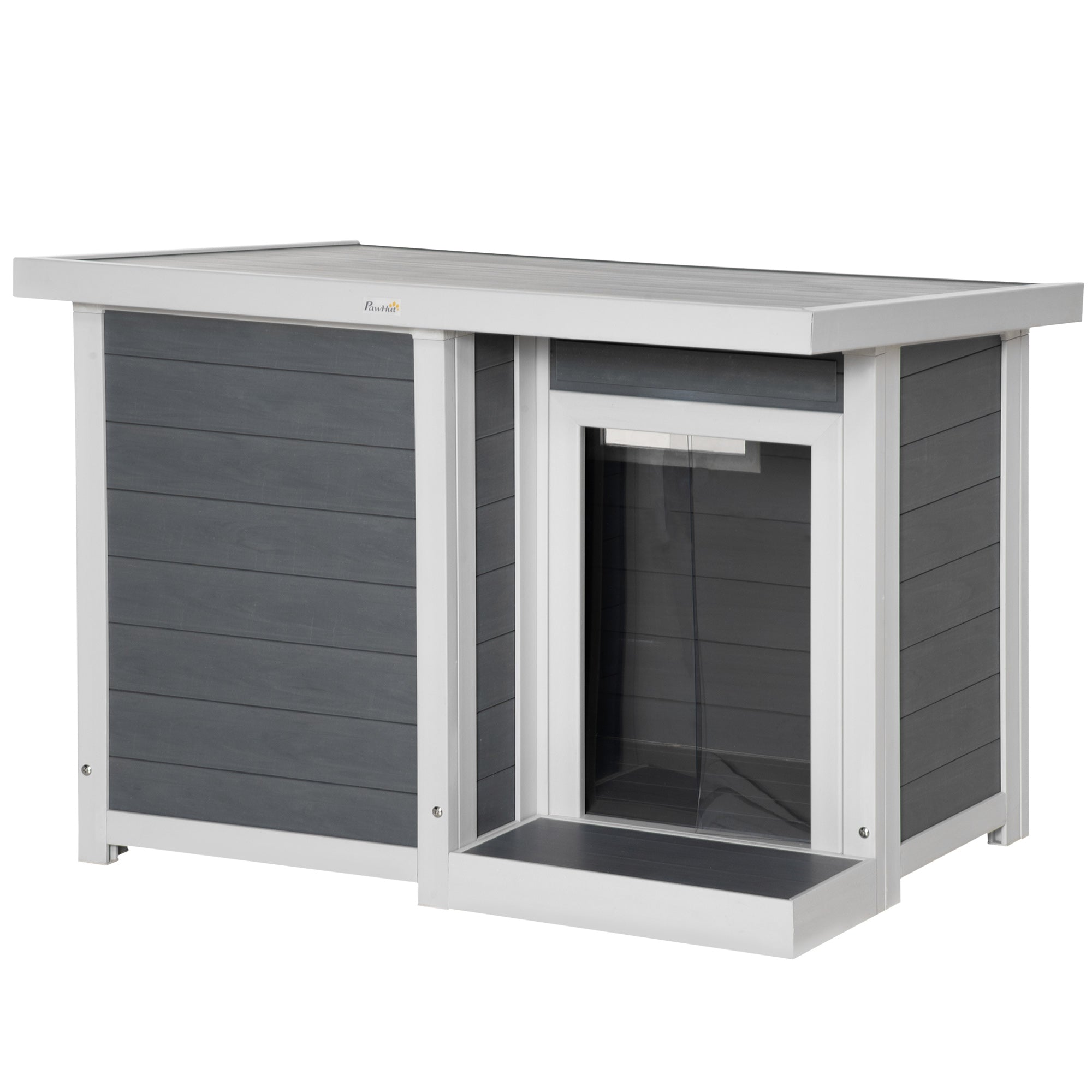 PawHut Outdoor Indoor Dog House with Openable Top, Weather Resistant Dog Kennel with Porch, Pet Furniture for Small and Medium Sized Dogs, Gray