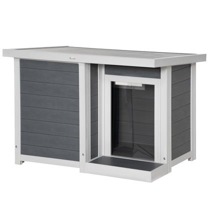 PawHut Outdoor Indoor Dog House with Openable Top, Weather Resistant Dog Kennel with Porch, Pet Furniture for Small and Medium Sized Dogs, Gray