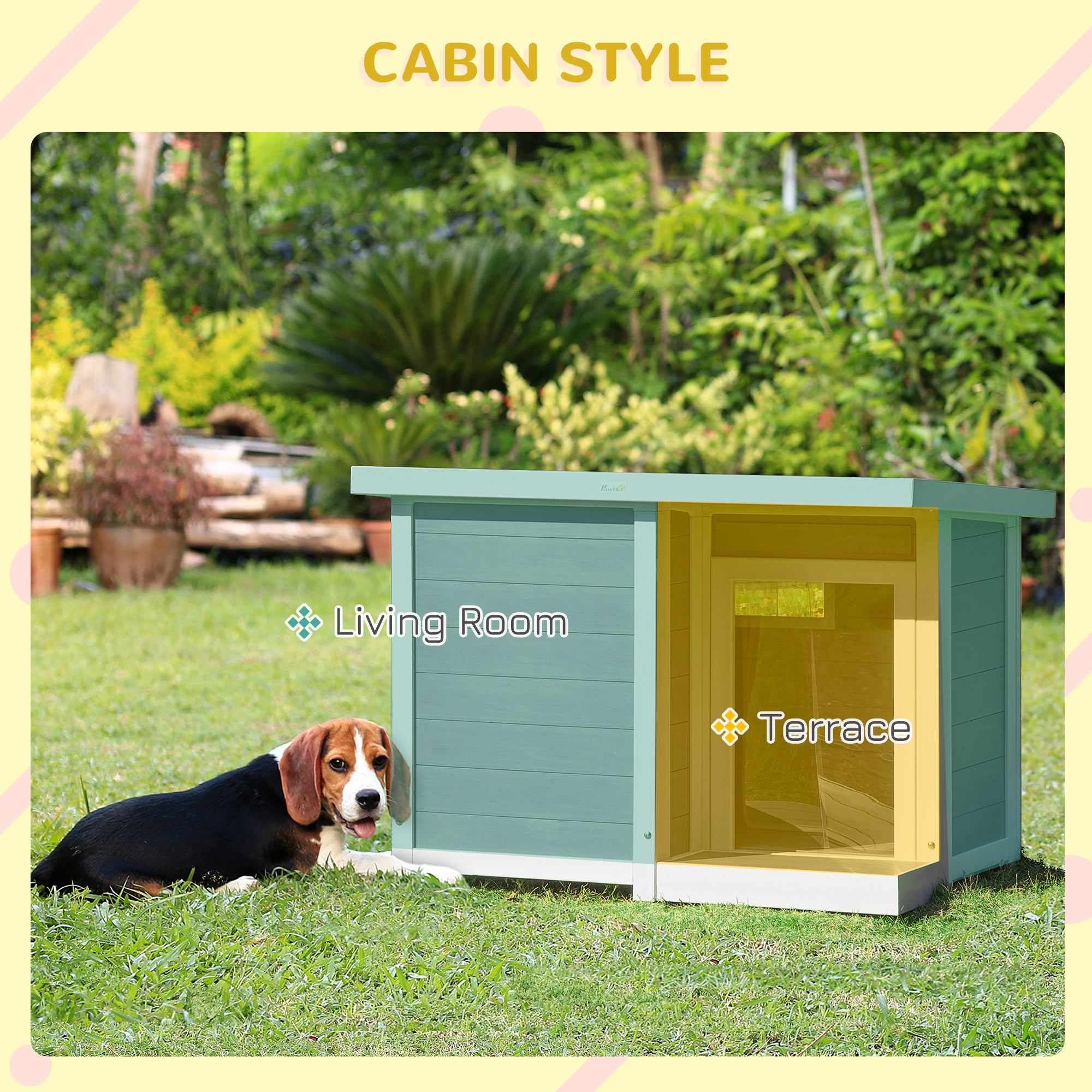 PawHut Outdoor Indoor Dog House with Openable Top, Weather Resistant Dog Kennel with Porch, Pet Furniture for Small and Medium Sized Dogs, Gray