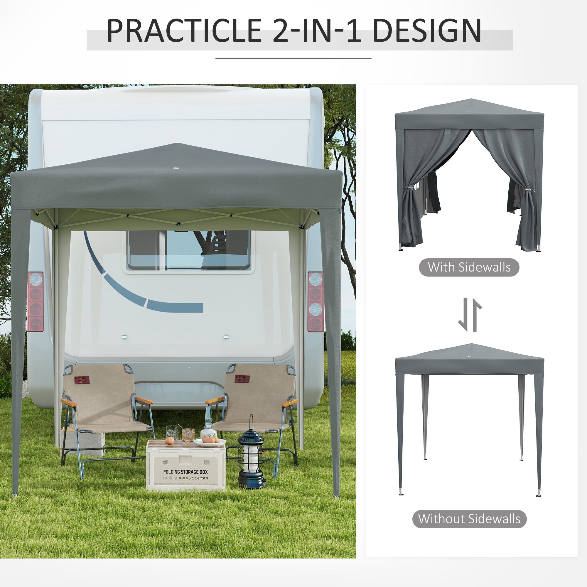 Outsunny 6.6'x6.6' Pop Up Canopy Tent with Sidewalls, Instant Sun Shelter Camping Gazebo with Carry Bag, for Outdoor, Garden, Patio, Grey