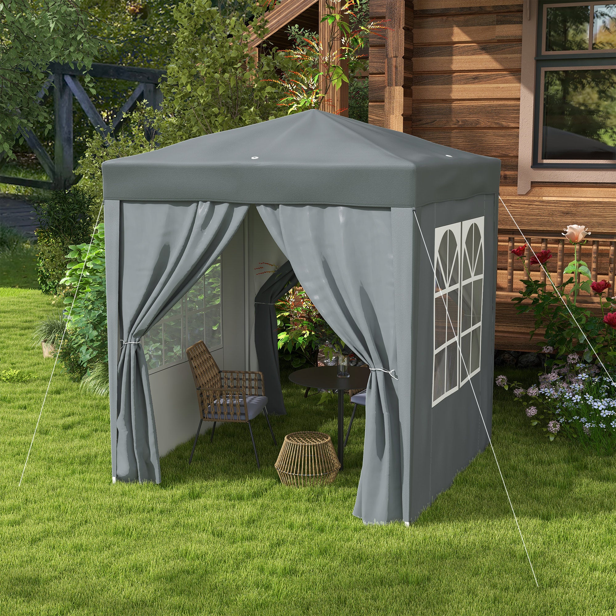 Outsunny 6.6'x6.6' Pop Up Canopy Tent with Sidewalls, Instant Sun Shelter Camping Gazebo with Carry Bag, for Outdoor, Garden, Patio, Grey