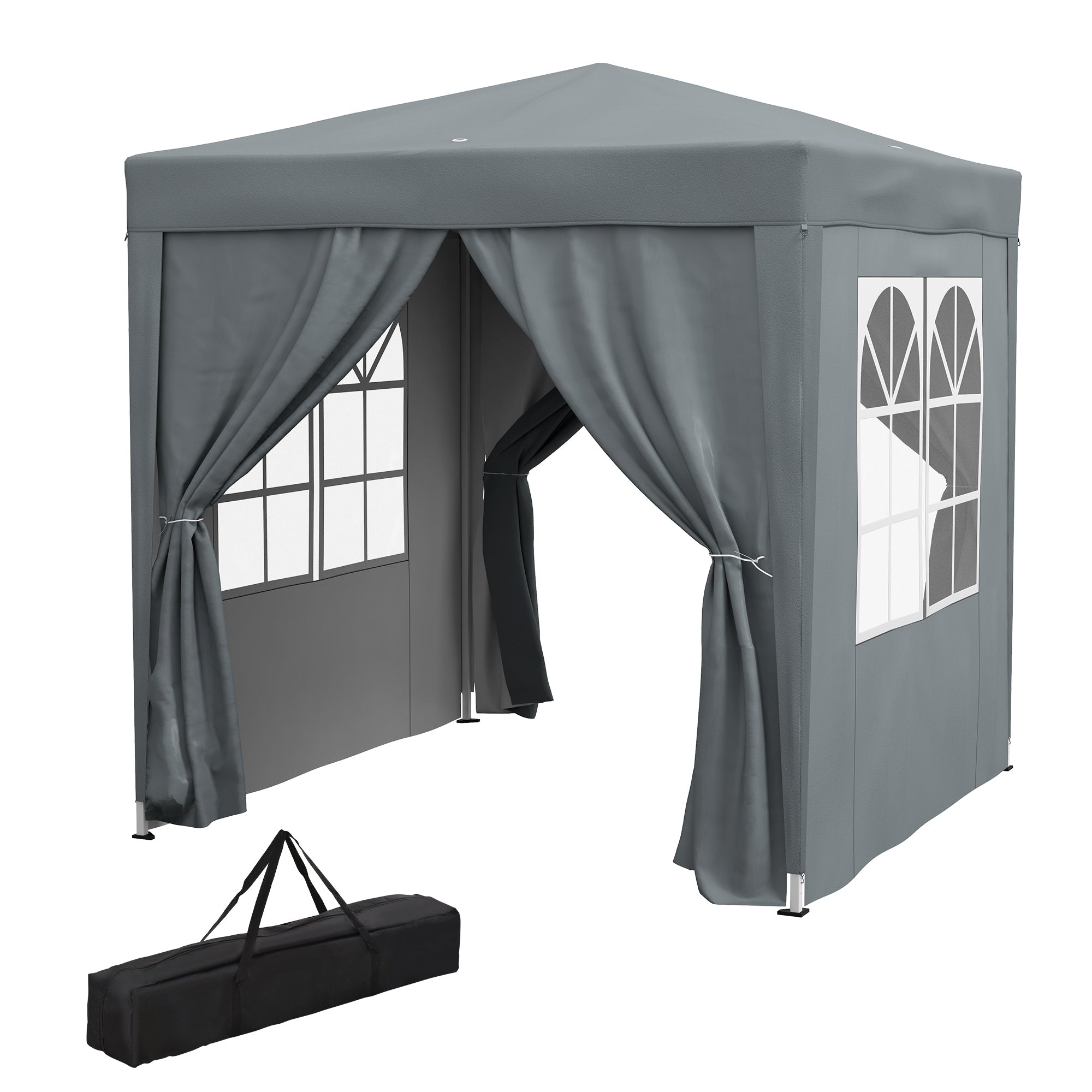 Outsunny 6.6'x6.6' Pop Up Canopy Tent with Sidewalls, Instant Sun Shelter Camping Gazebo with Carry Bag, for Outdoor, Garden, Patio, Grey