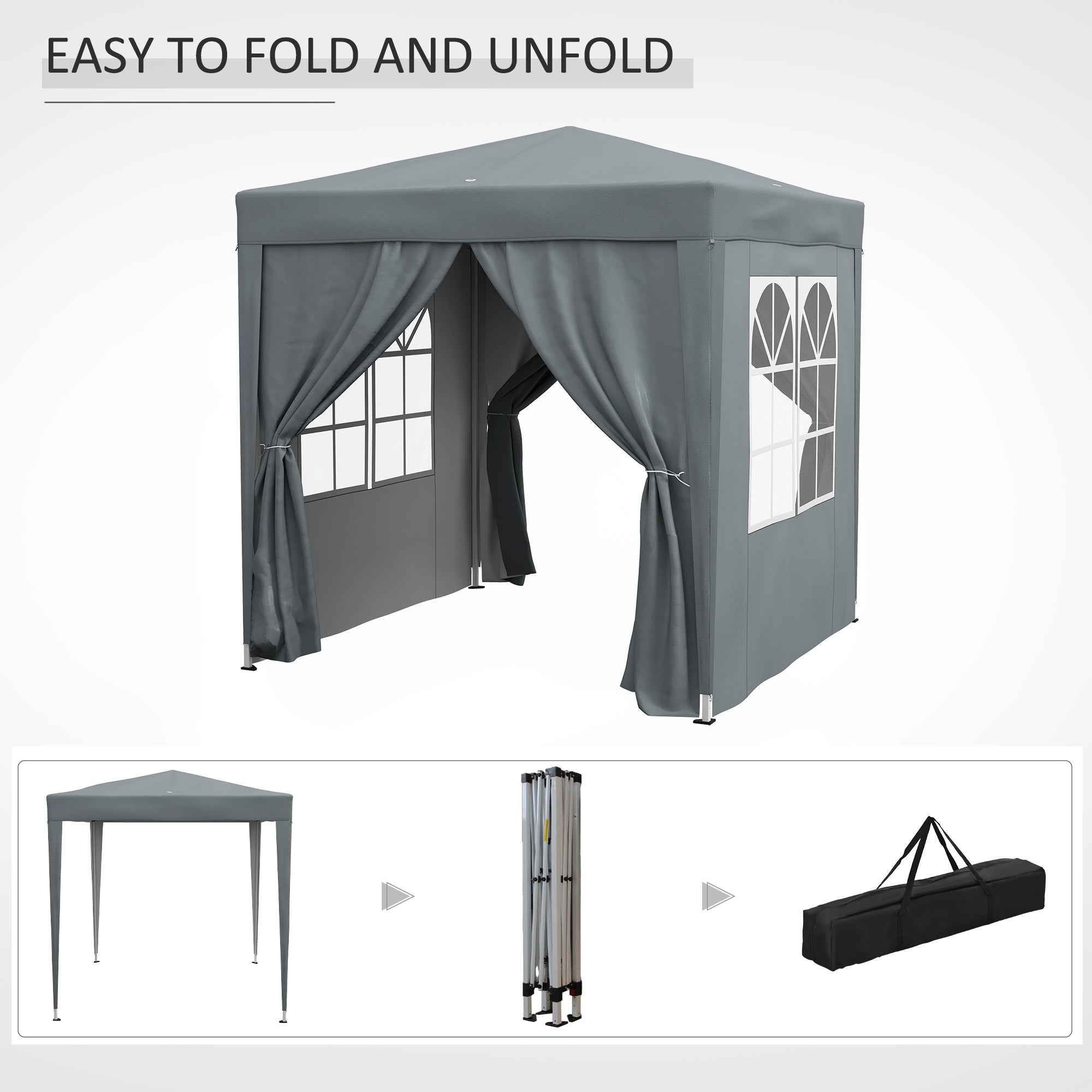 Outsunny 6.6'x6.6' Pop Up Canopy Tent with Sidewalls, Instant Sun Shelter Camping Gazebo with Carry Bag, for Outdoor, Garden, Patio, Grey