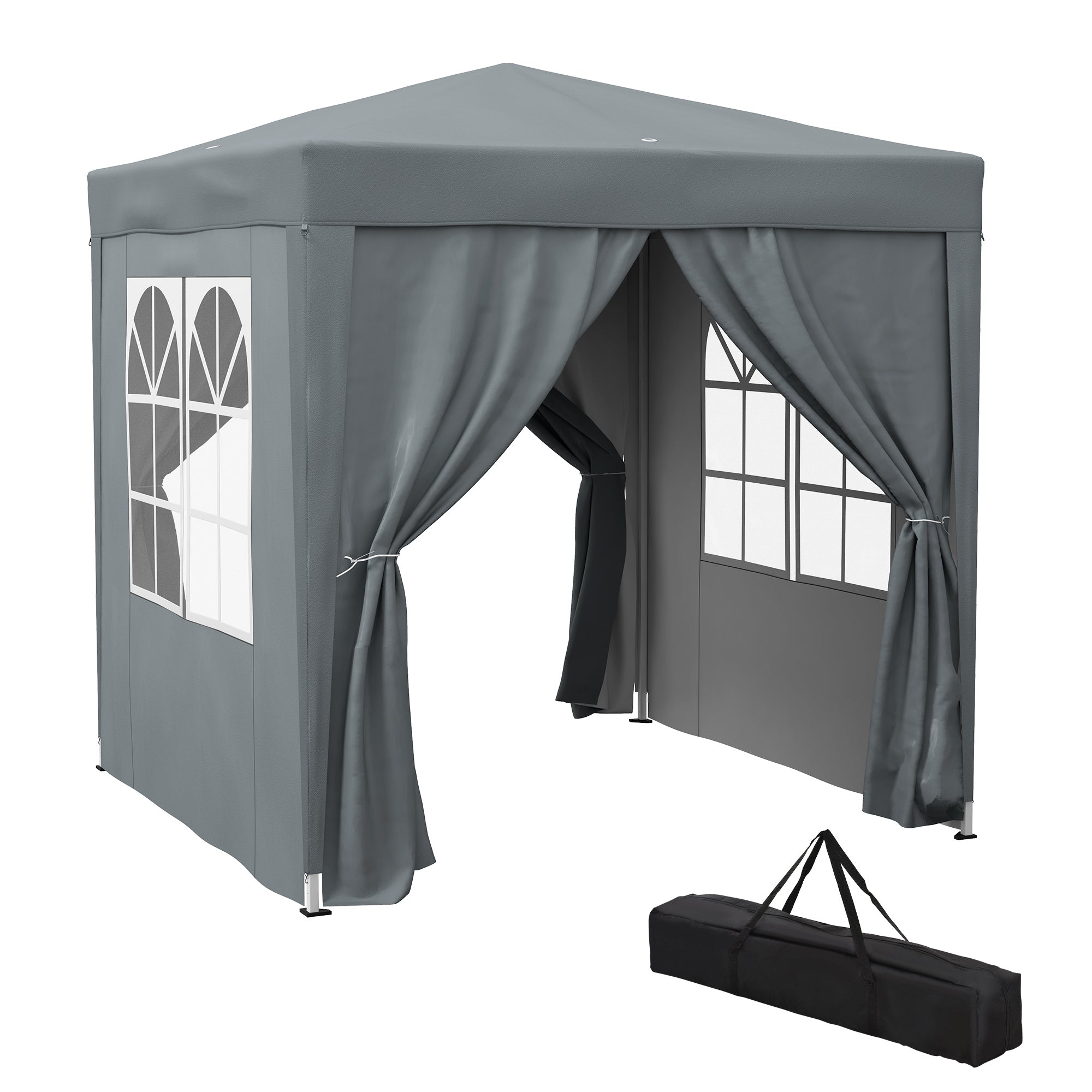 Outsunny 6.6'x6.6' Pop Up Canopy Tent with Sidewalls, Instant Sun Shelter Camping Gazebo with Carry Bag, for Outdoor, Garden, Patio, Grey