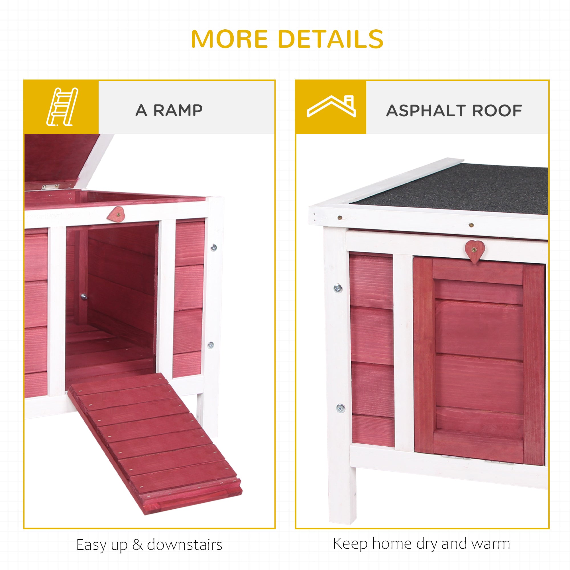 PawHut Wooden Rabbit Hutch Outdoor, Guinea Pig Hutch, Rabbit Hideaway, Cat House, Bunny Cage Small Animal House 51 x 42 x 43 cm, Red