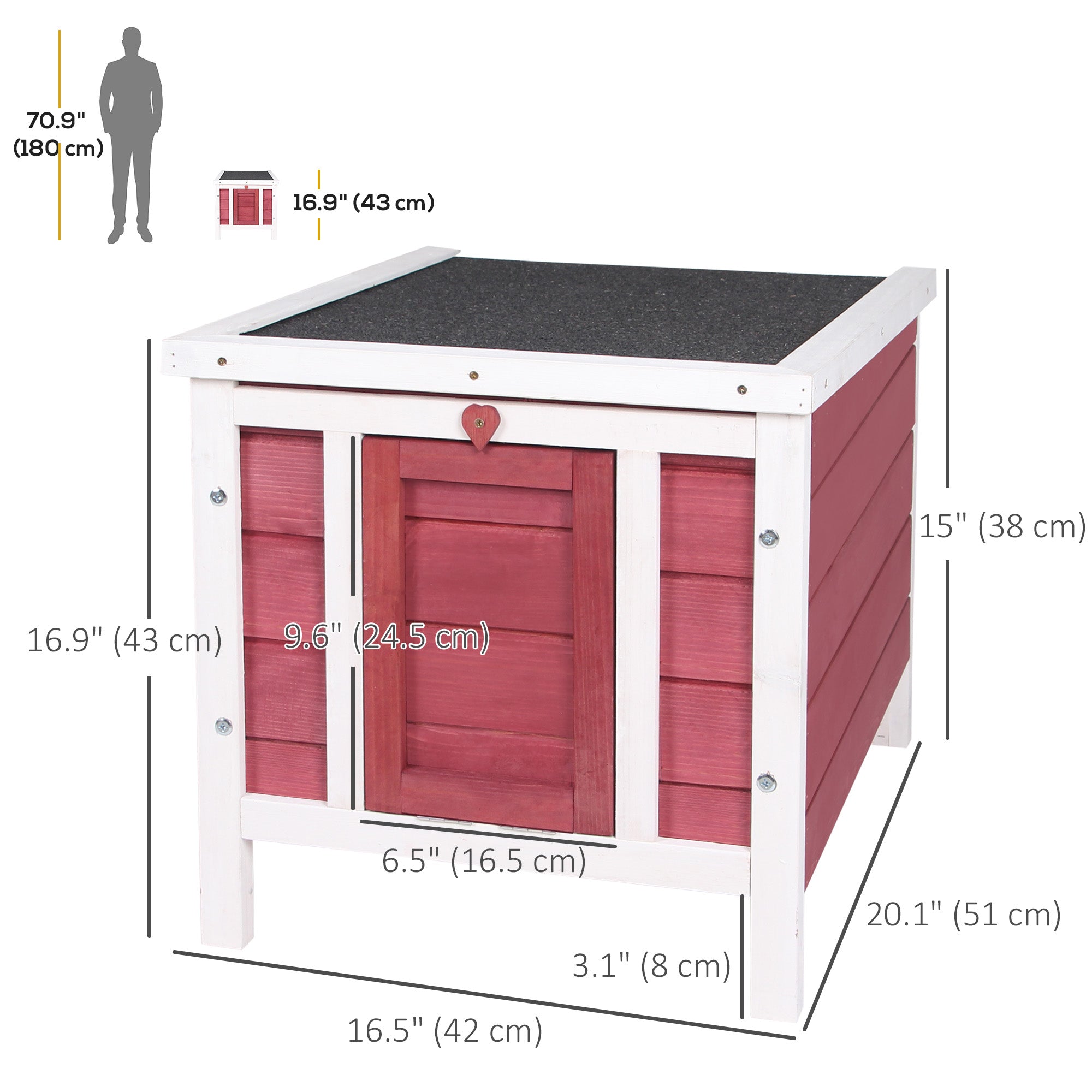 PawHut 20"x16.5"x17" Wooden Rabbit Hutch Small Animal House Bunny Guinea Pig Pet Cage Coop Cat Shelter Red