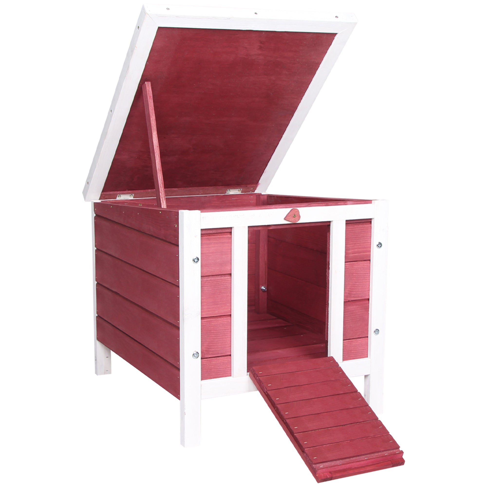 PawHut 20"x16.5"x17" Wooden Rabbit Hutch Small Animal House Bunny Guinea Pig Pet Cage Coop Cat Shelter Red