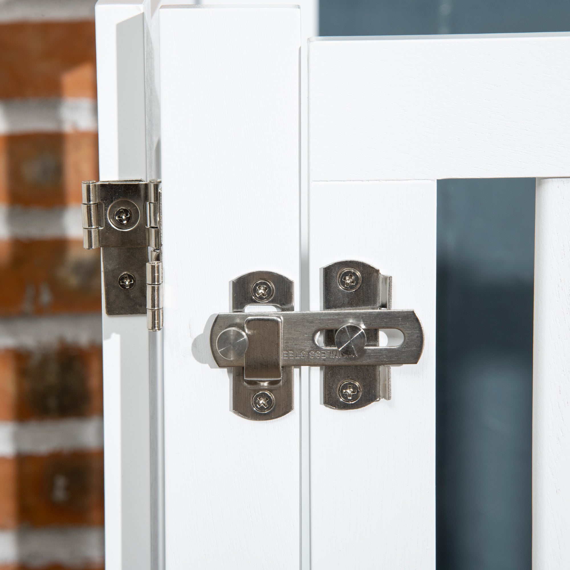 PawHut Foldable Dog Gate with Door, 4 Panels Freestanding Pet Gate with Support Feet Indoor Playpen for Small Dogs and Below, White