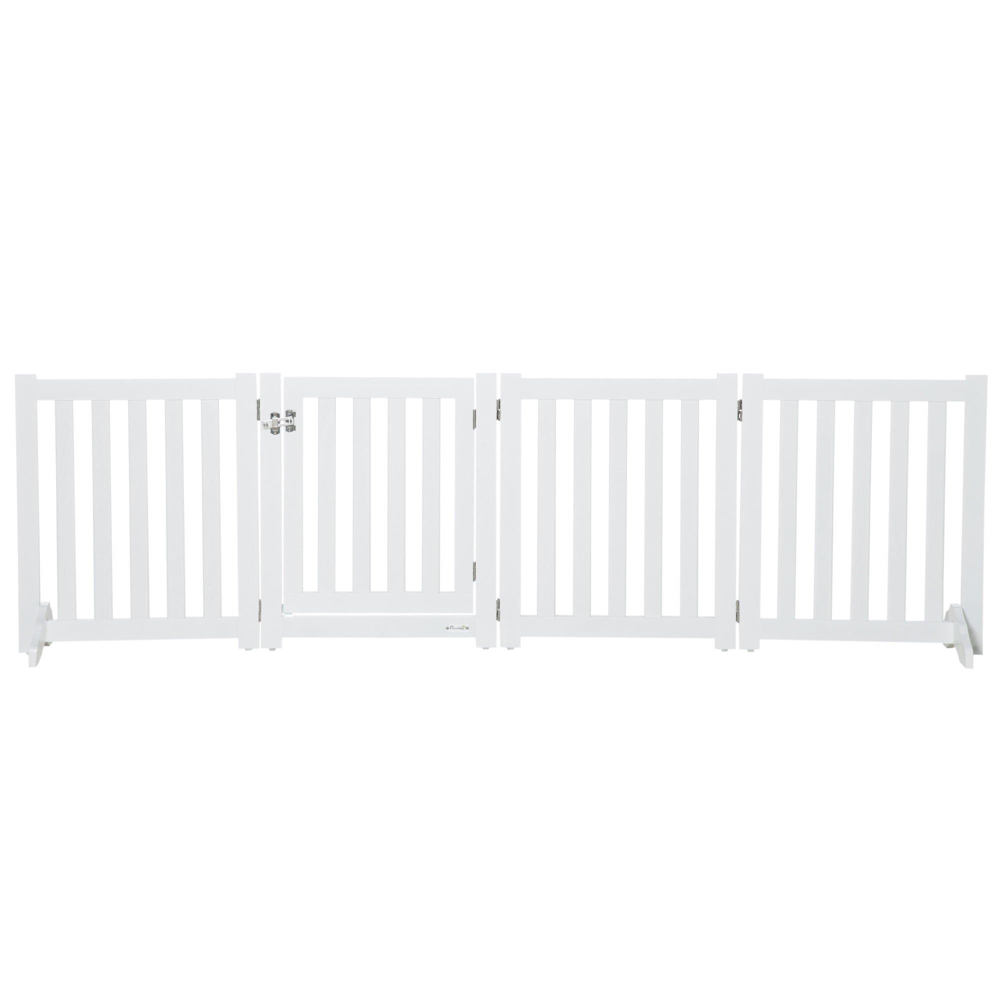 PawHut Foldable Dog Gate with Door, 4 Panels Freestanding Pet Gate with Support Feet Indoor Playpen for Small Dogs and Below, White
