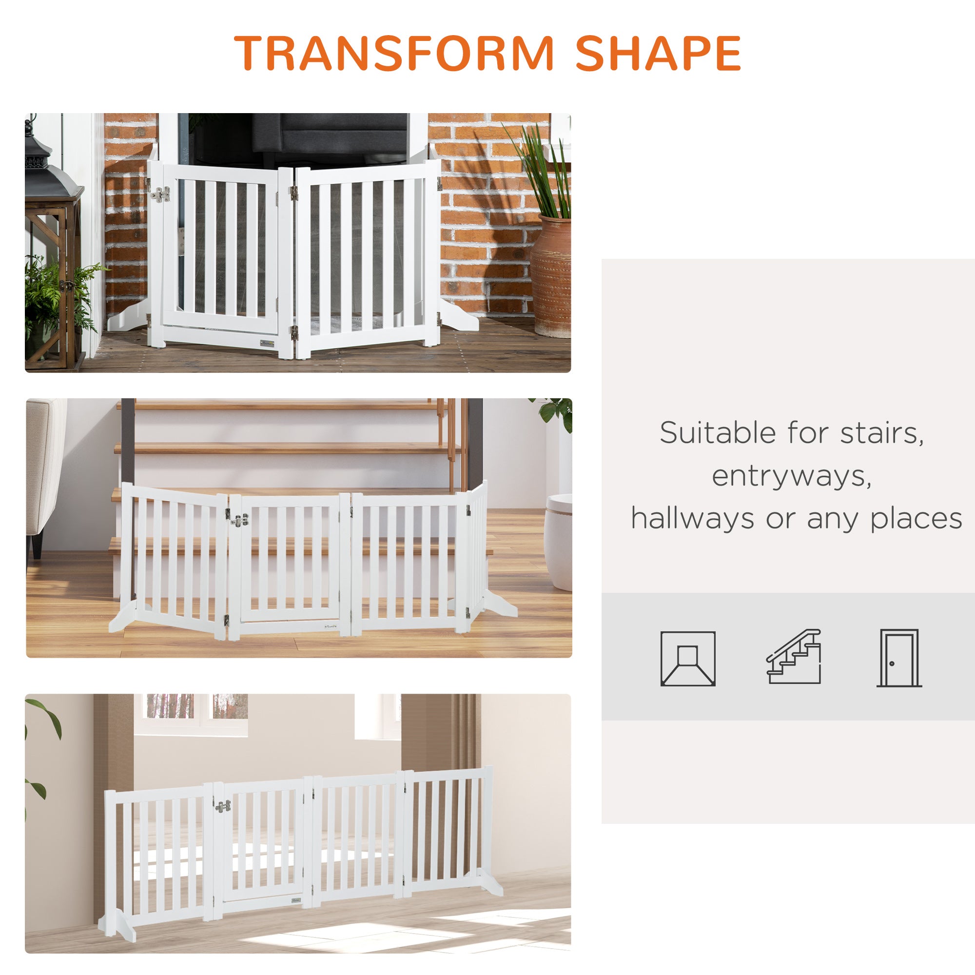 PawHut Foldable Dog Gate with Door, 4 Panels Freestanding Pet Gate with Support Feet Indoor Playpen for Small Dogs and Below, White