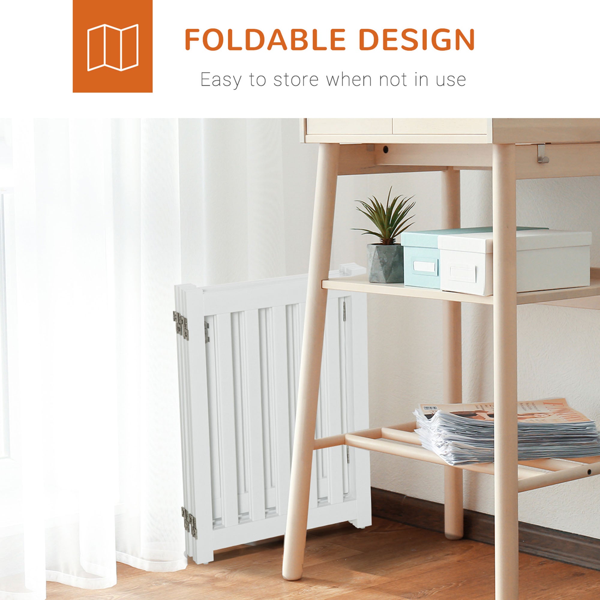 PawHut Foldable Dog Gate with Door, 4 Panels Freestanding Pet Gate with Support Feet Indoor Playpen for Small Dogs and Below, White