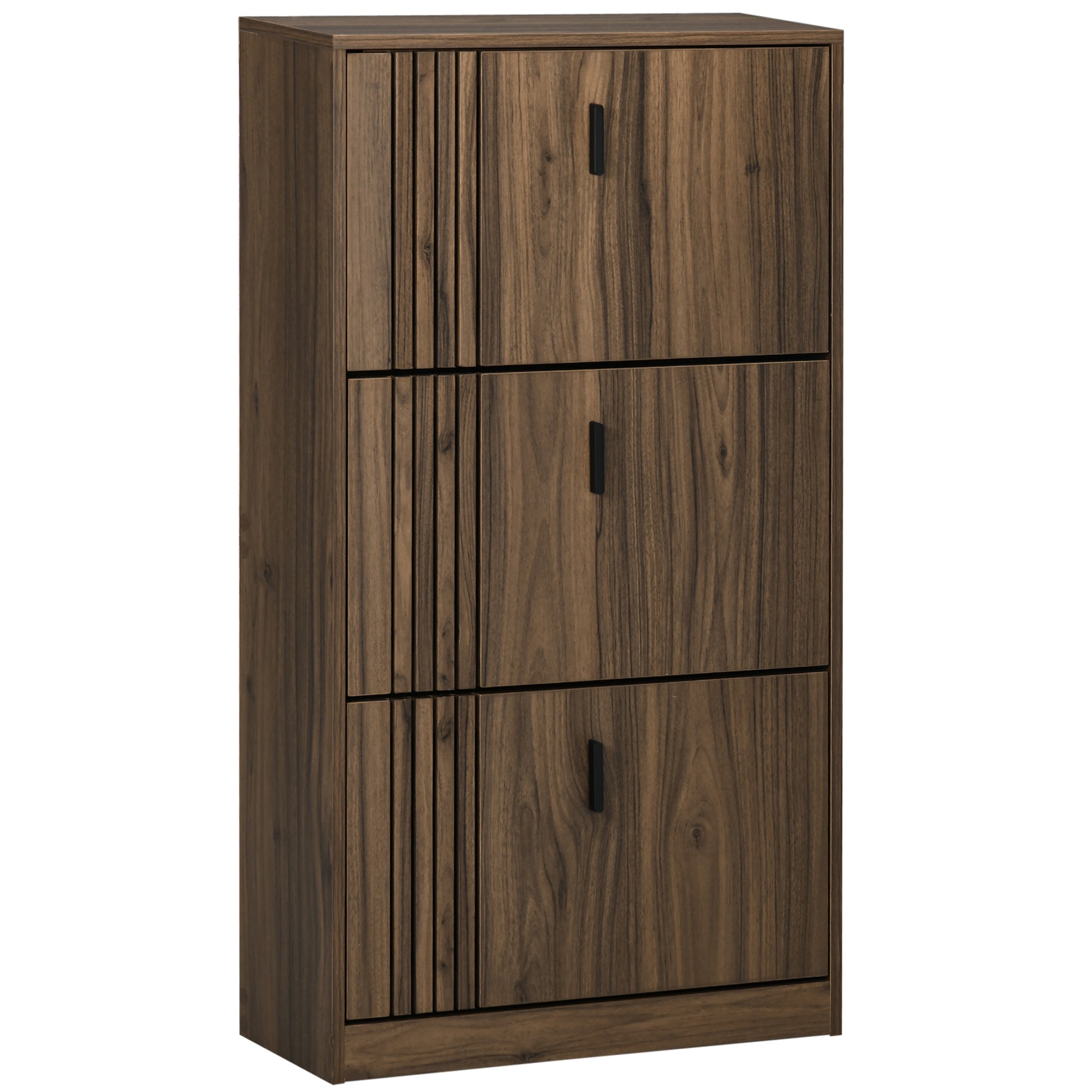 HOMCOM Shoe Cabinet, Rustic Shoe Storage Cabinet with 3 Flip Drawers and Adjustable Shelves for 18 Pairs of Shoes for Entryway, Hallway, Walnut