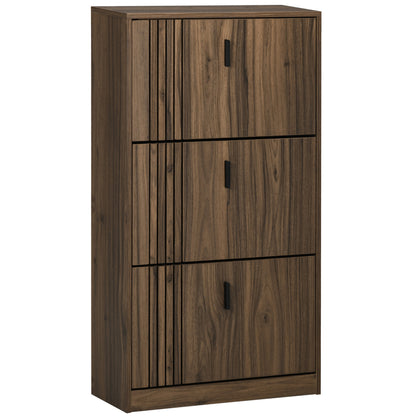 HOMCOM Shoe Cabinet, Rustic Shoe Storage Cabinet with 3 Flip Drawers and Adjustable Shelves for 18 Pairs of Shoes for Entryway, Hallway, Walnut
